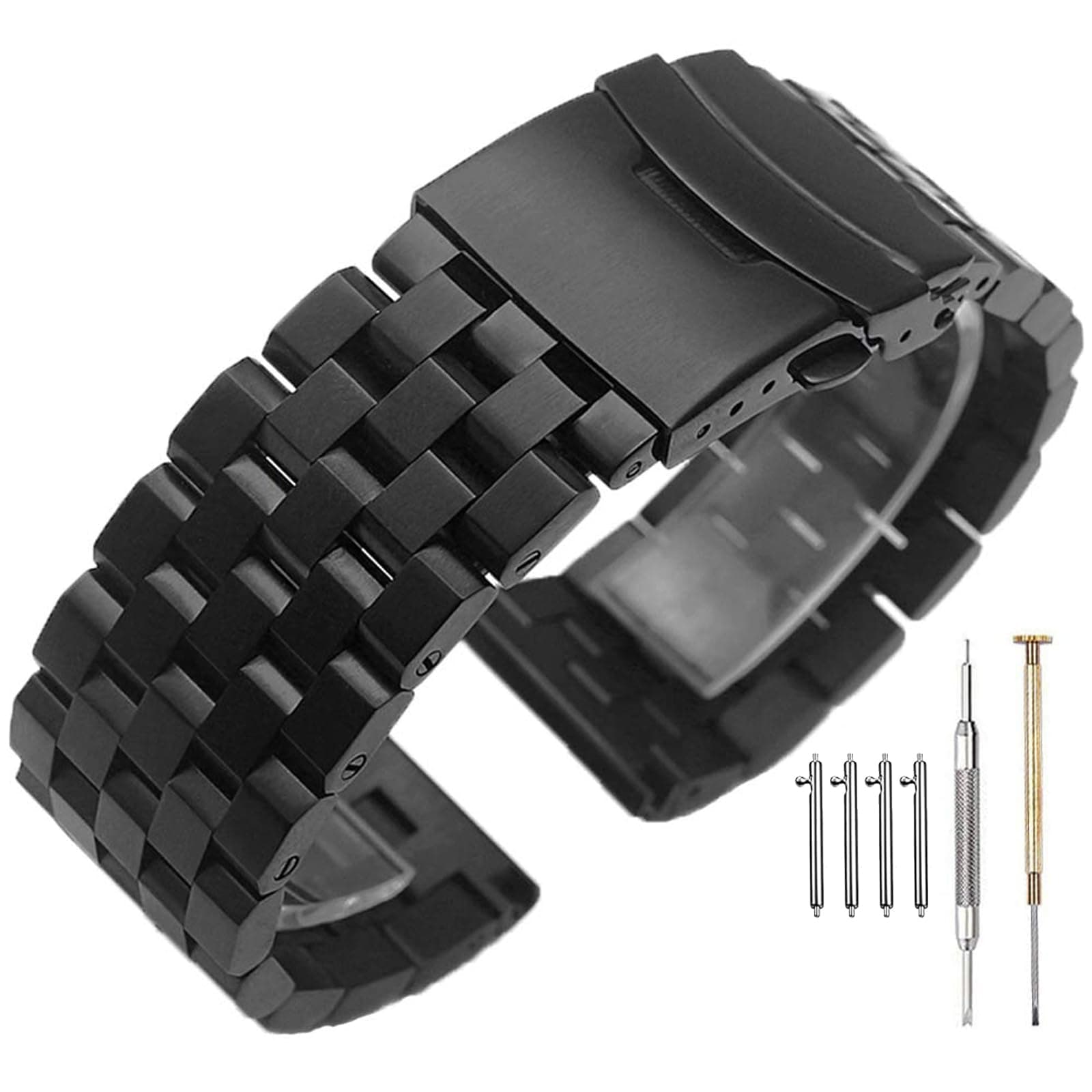 Brushed Metal Watch Bands for Men Women Solid Stainless Steel Watch Band 18/20/22/24/26mm Watch Bracelet Strap Deployment Double Lock Deployment Buckle Black Silver Blue Gold