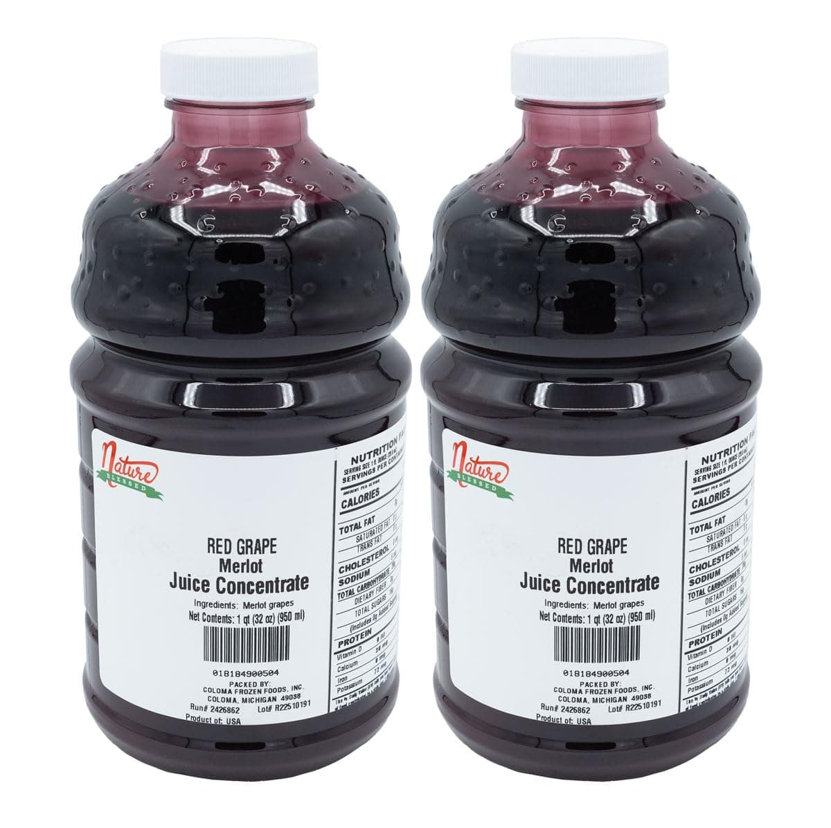 Nature Blessed 100% Pure Merlot Red Grape Fruit Juice Concentrate - 2 Quarts (2/32 fl oz bottles), Perfect for Home Vintners, Brewers, Hard Cider, Spirits, Smoothies,
