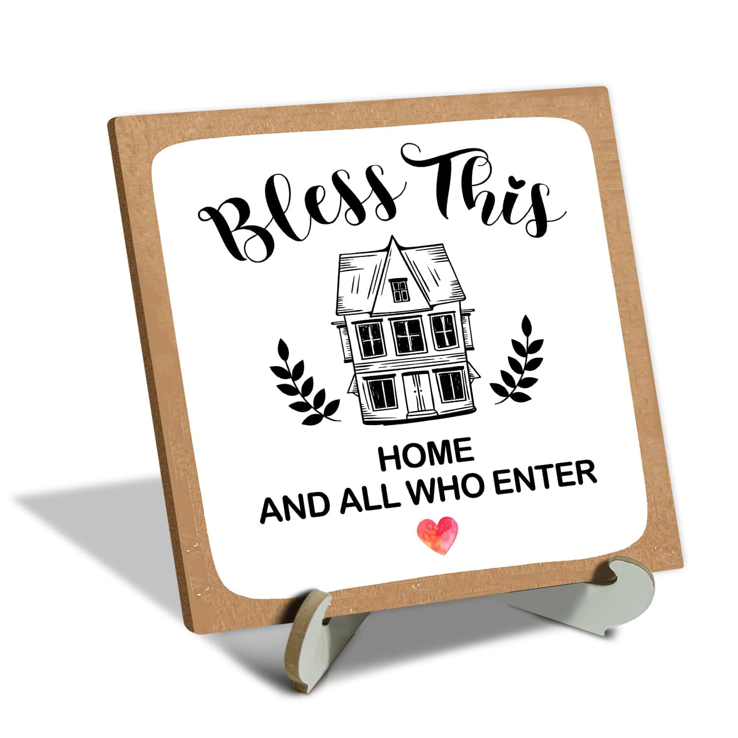 House Warming Gifts New Home Christian Housewarming Gifts for Women Men Couple New Homeowner, Bless This Home Blessing Religious Desk Wood Table Decor Sign Plaque with Support -31