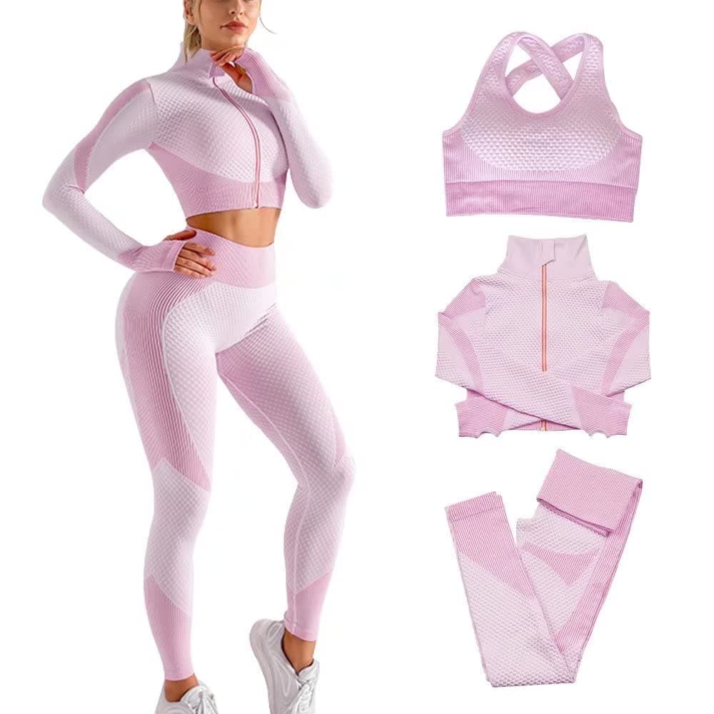 Tracksuit For Women,3pcs Outfits Workout Joggers Yoga Gym Sportswear Leggings And Stretch Sports Bra Jumpsuits Clothes Sets