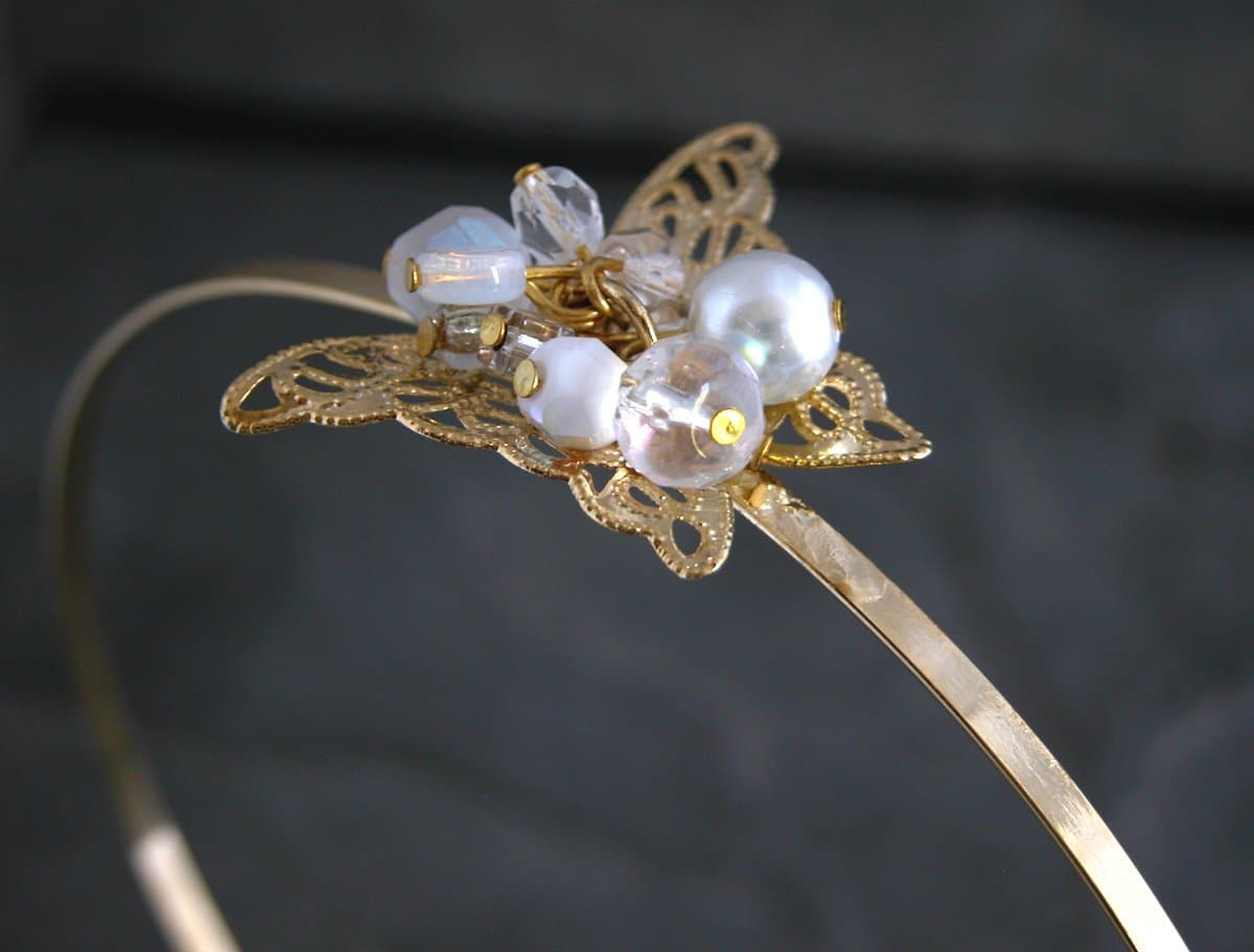 Gold Lace Headband Handcrafted Flower Girl Bridal Headpiece Wedding Hair Accessories