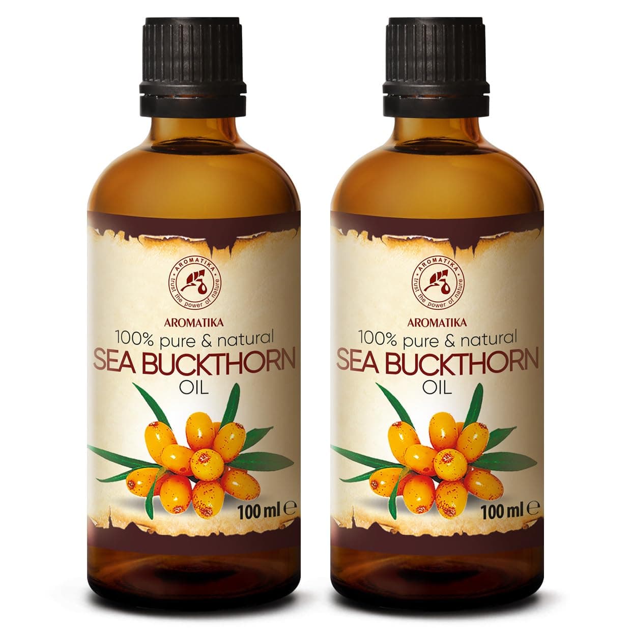 AROMATIKA trust the power of nature Sea Buckthorn Oil (2pack 2 x 3.4oz) 6.8oz - Cold Pressed - Pure & Natural - Hippophae Rhamnoides - Carrier Oil for Essential Oils - Nails - Hair - Face & Body Care
