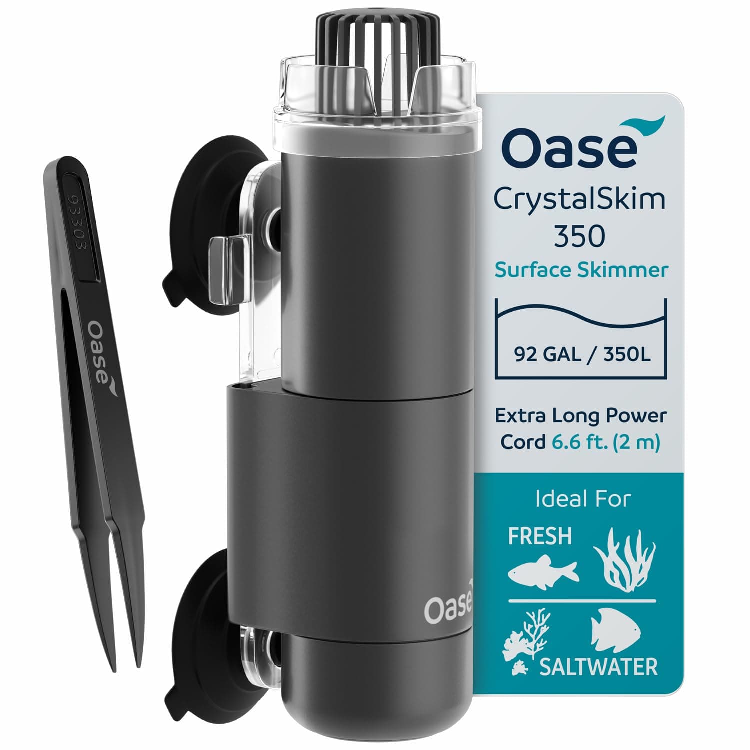 OASE CrystalSkim 350 Surface Skimmer for Freshwater and Marine Aquariums – Compact Internal Filter for Film Oil and Debris Removal, Quiet, Adjustable Flow, Shrimp-Safe, for Tanks up to 92 Gal / 350 L