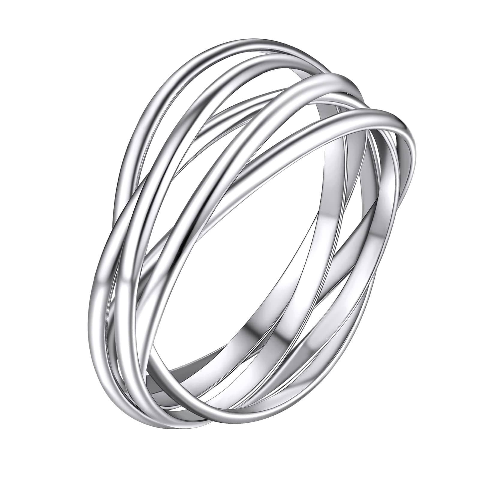 SupcareTriple Fidget Rings for Women, Stainless Steel/Sterling Silver Interlocked Rolling Band Russsian Wedding Rings Size H to Y, with Gift Box
