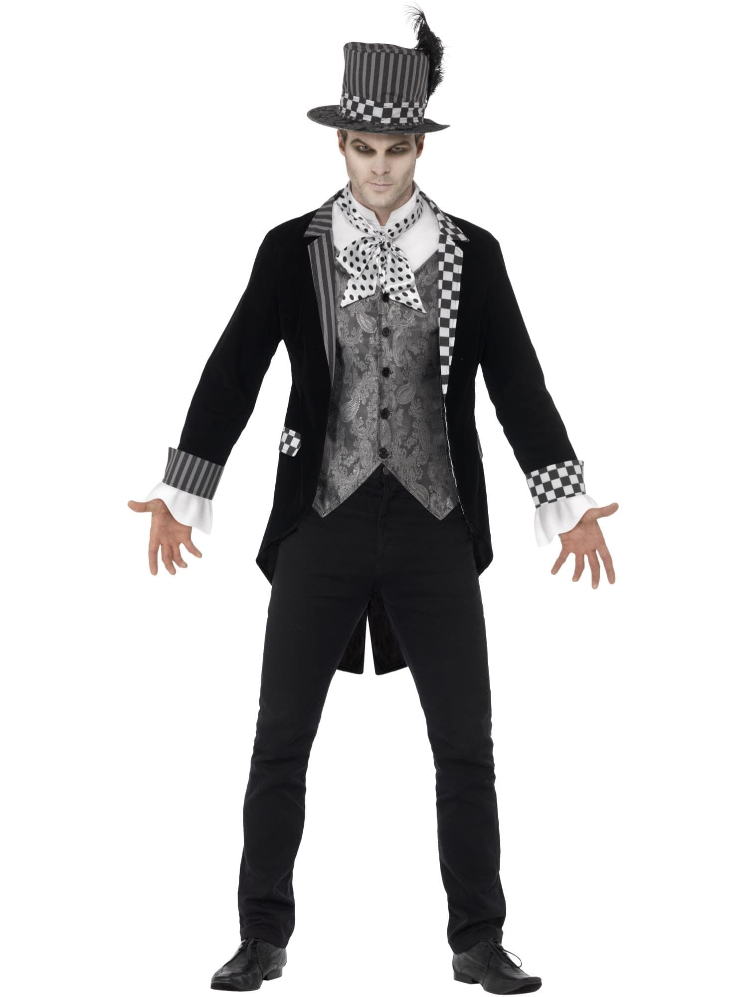 Smiffys Deluxe Dark Hatter Costume, Black with Jacket, Mock Shirt & Top Hat, Halloween Twisted Fairytale Fancy Dress, Adult Dress Up Costumes