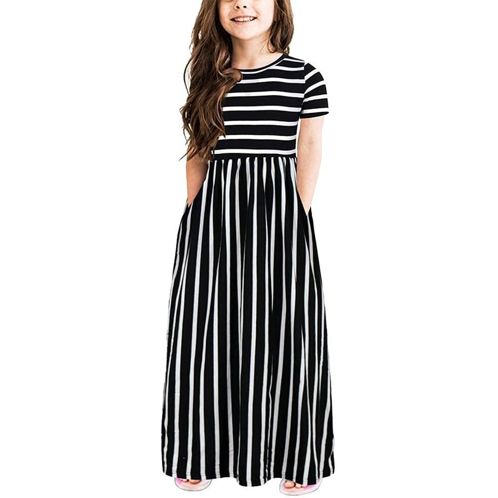 Sameno Summer Toddler Baby Girls Short Sleeve Striped Print Dress Kids Dresses Clothes