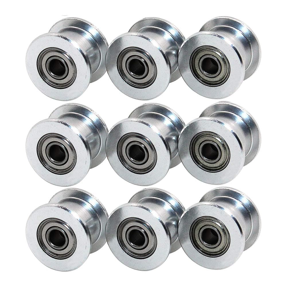 Electrely GT2 5mm Bore Aluminum Toothless Timing Belt Idler Pulley for 3D Printer 6mm Width Timing Belt (9 Pack)