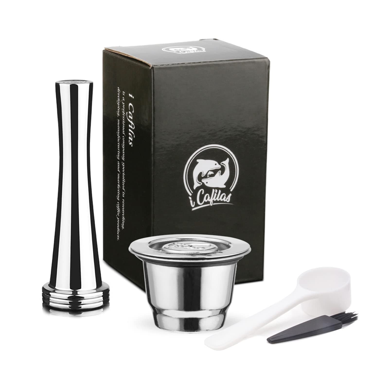 Reusable Refillable Coffee Capsule, FOXNSK Stainless Steel Metal Refillable Coffee Capsule for Nesspresso Machine with 1 Spoon and 1 Brush and 1 Tamper