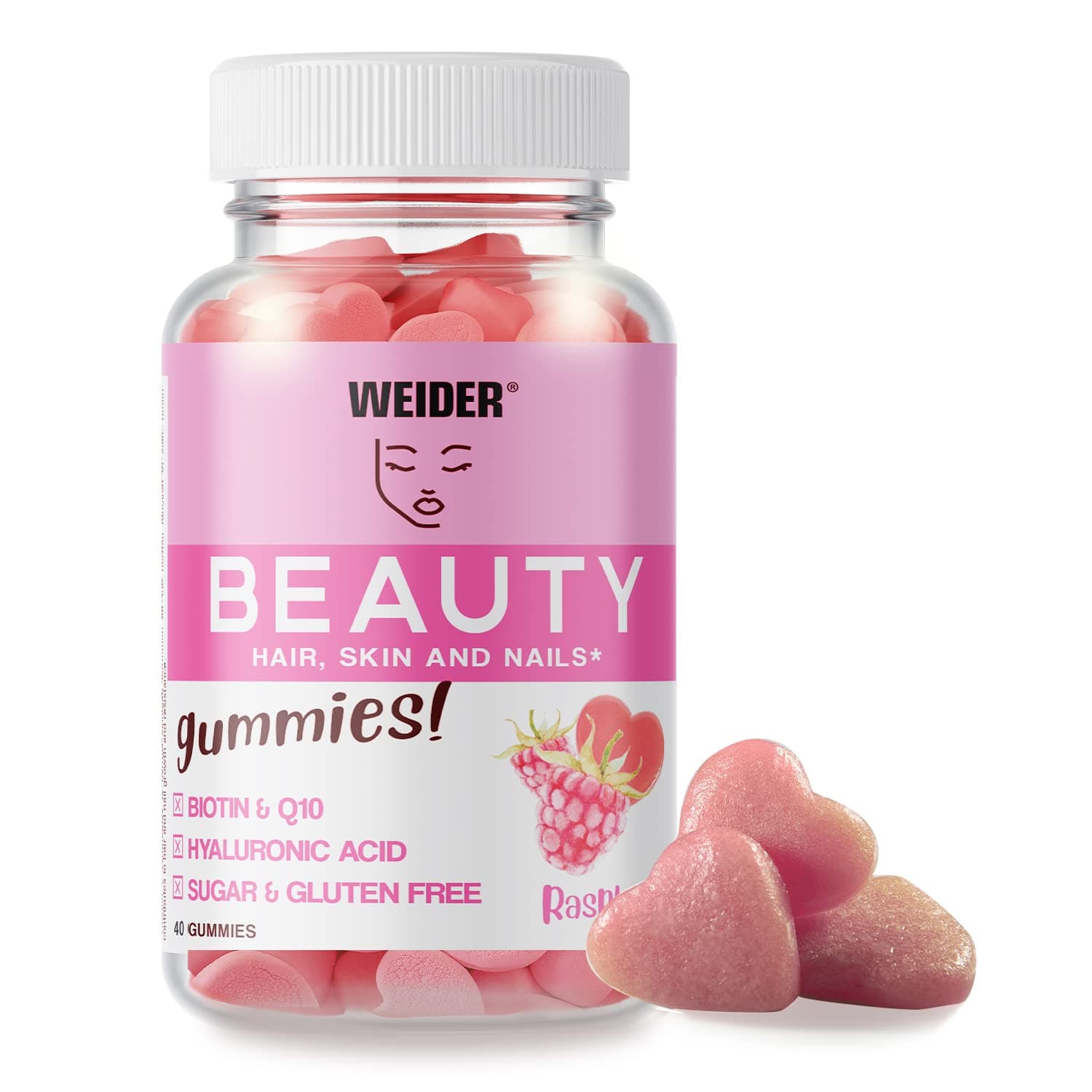 Weider Beauty Gummies - Nourishes Hair, Nails and Skin - Anti-ageing Formula with Q19 - Sugar- Free - Gluten-Free - biotin - Vitamin C - zinc - 40 Gummies