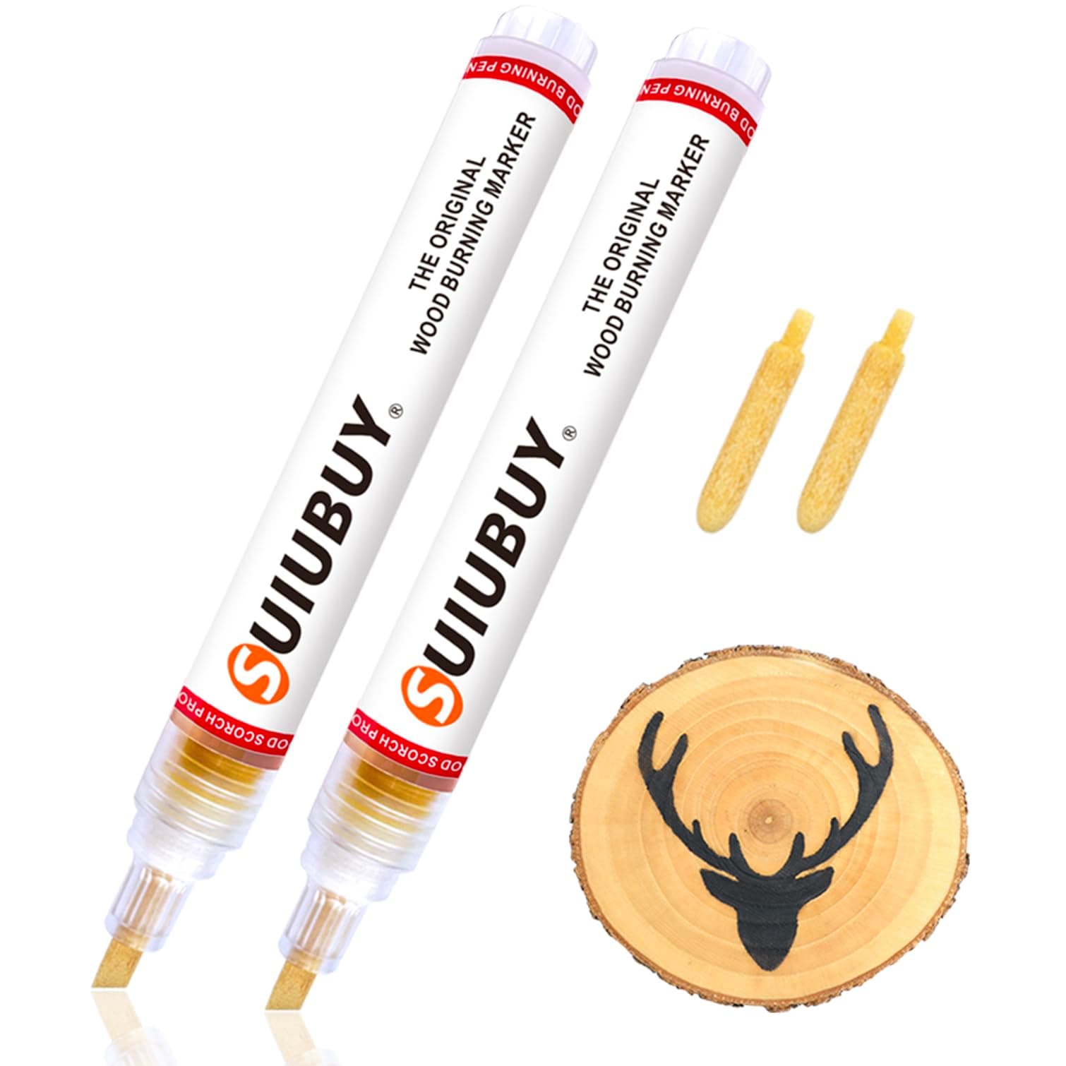 2 PCS Chemical Wood Burning Pen Marker, Wood Scorch Pen - Heat Sensitive Marker for Wood and Crafts - Equipped with Oblique Tip and Bullet Tip for Easy Use - New Formula