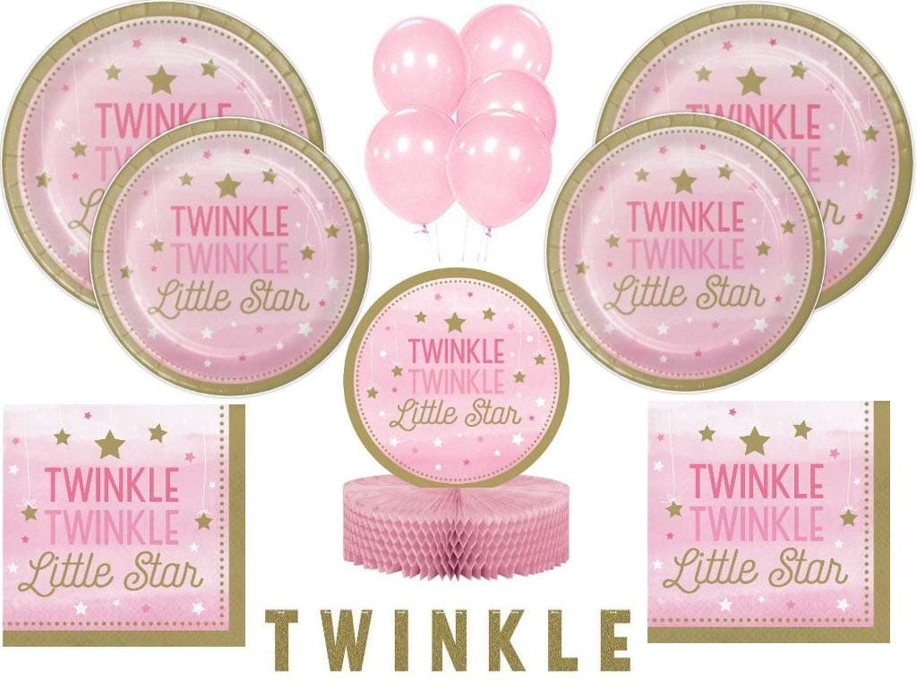 Girls Birthday Twinkle Twinkle Little Star Tableware and Decoration Kit for 24 (97 Pcs)