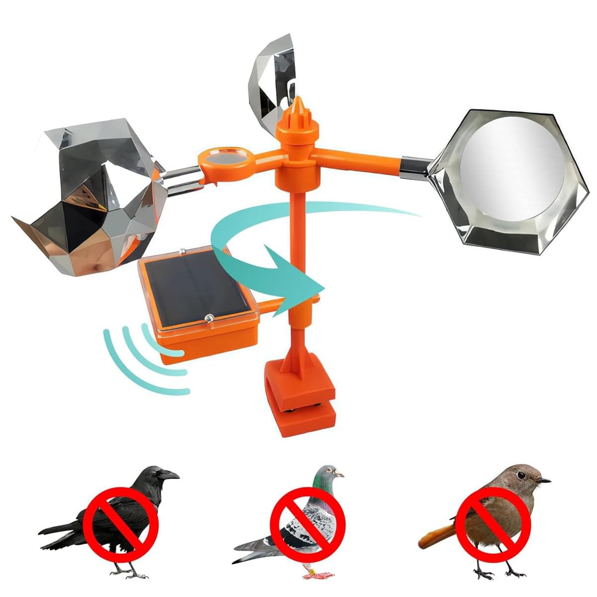 Amuer Reflect-a-Bird Deterrent with Solar Voice Scarer,Rhombic Polygon Reflect Bird Deterrent 360° Wind Driven Flash Bird Repellent Anti Bird Defender Bird Spinning Reflectors for Garden Yard Rooftop