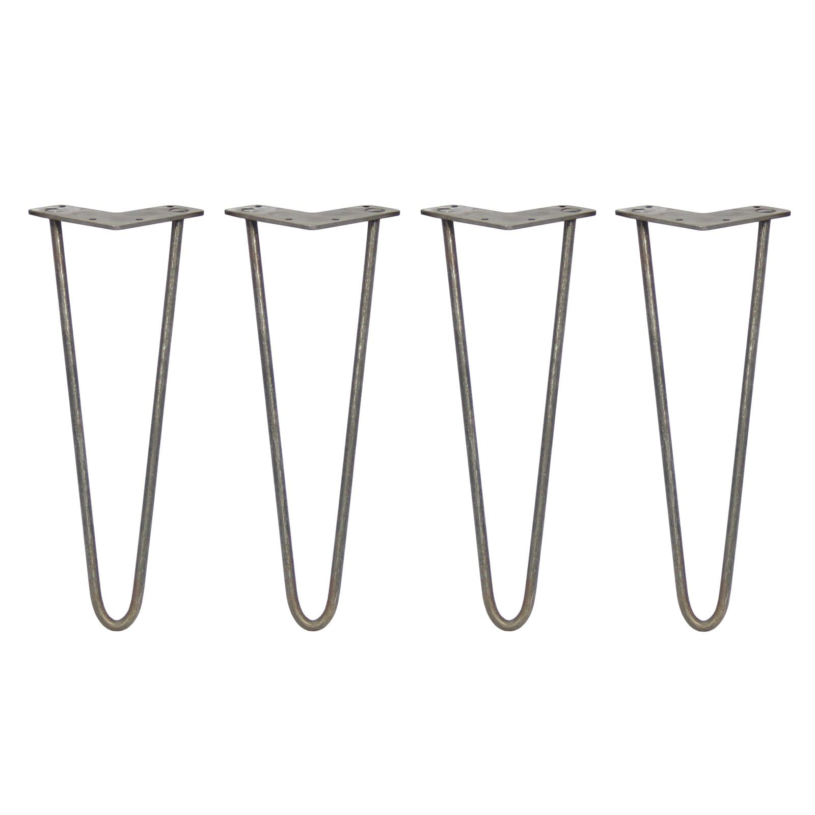 4 x Hairpin Legs/Hair Pin Legs Set SkiSki Legs Furniture Desk Bench Chair Table 14" 2 Prong 10mm Raw Steel & Protector Feet