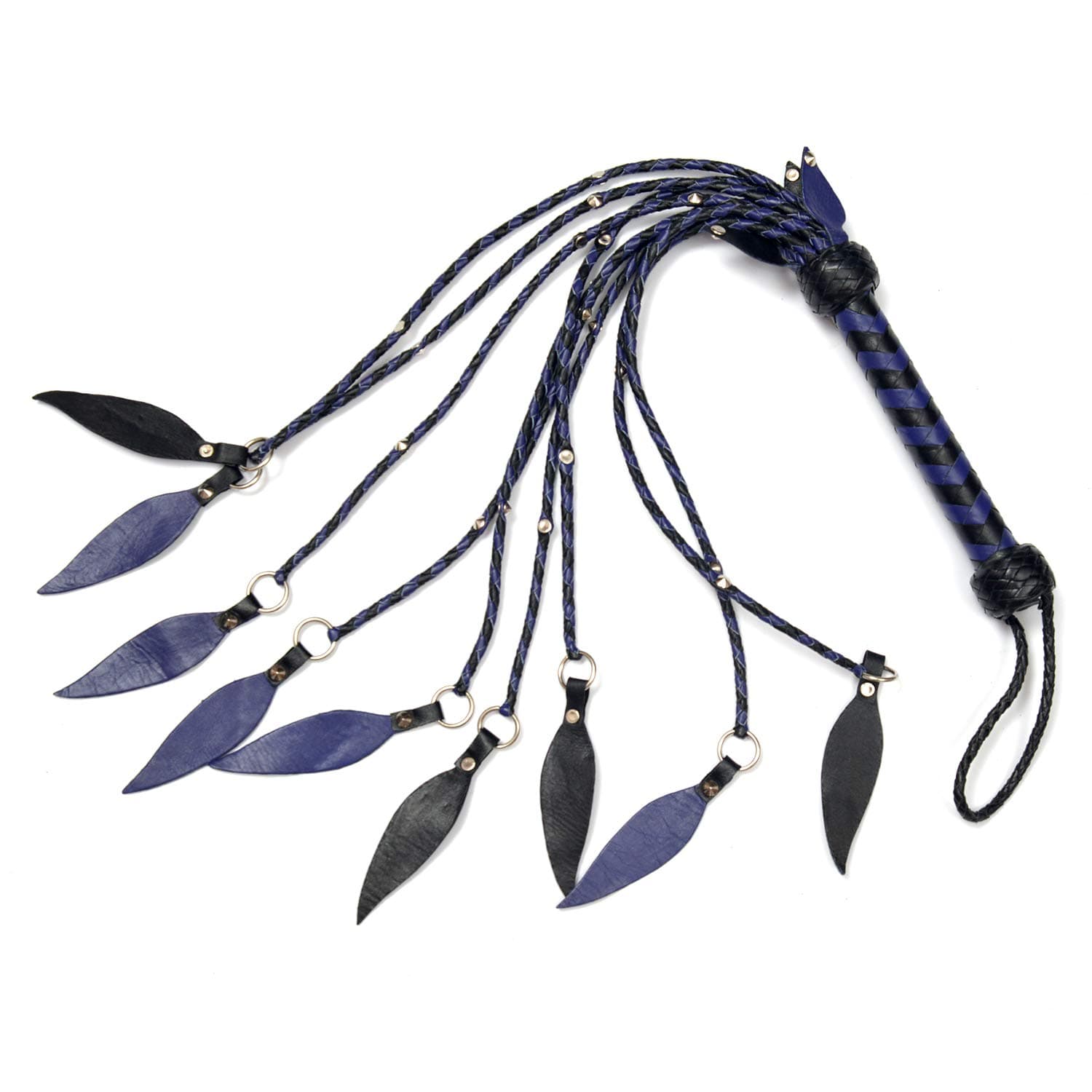 Genuine Real Leather Flogger Steel Studded Purple & Black Whip 09 Tails