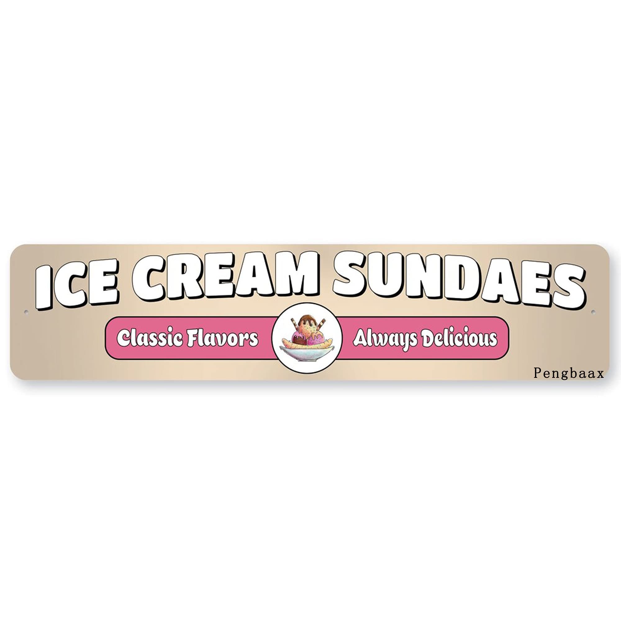 ZYR Ice Cream Sundae Sign Fun Day Frozen Treat Retro Shop Sign Bar Pub Club Cafe Home Restaurant Wall Decor Art Sign Post Gifts for Man 4X16 Inch