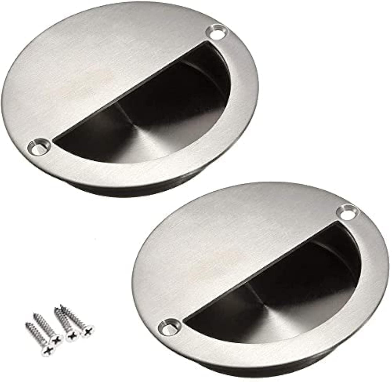 2Pcs Bestgle Hidden Concealed Recessed Sliding Door Pull Handles, Stainless Steel Round Door Flush Cabinet Finger Pulls Inset with Screws (90mm/3.54in Dia)