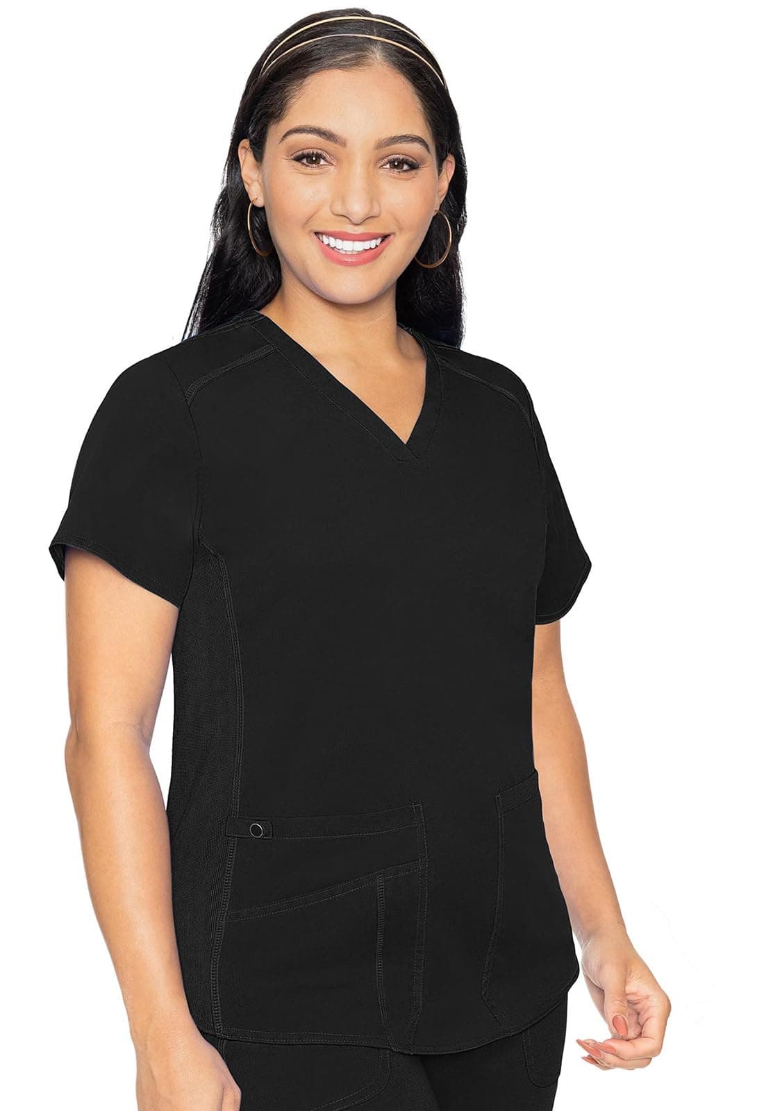 V-Neck Scrub Top for Women with 4 Pockets, Rib-Knit Side Panel, and Shirttail Hem MC7459