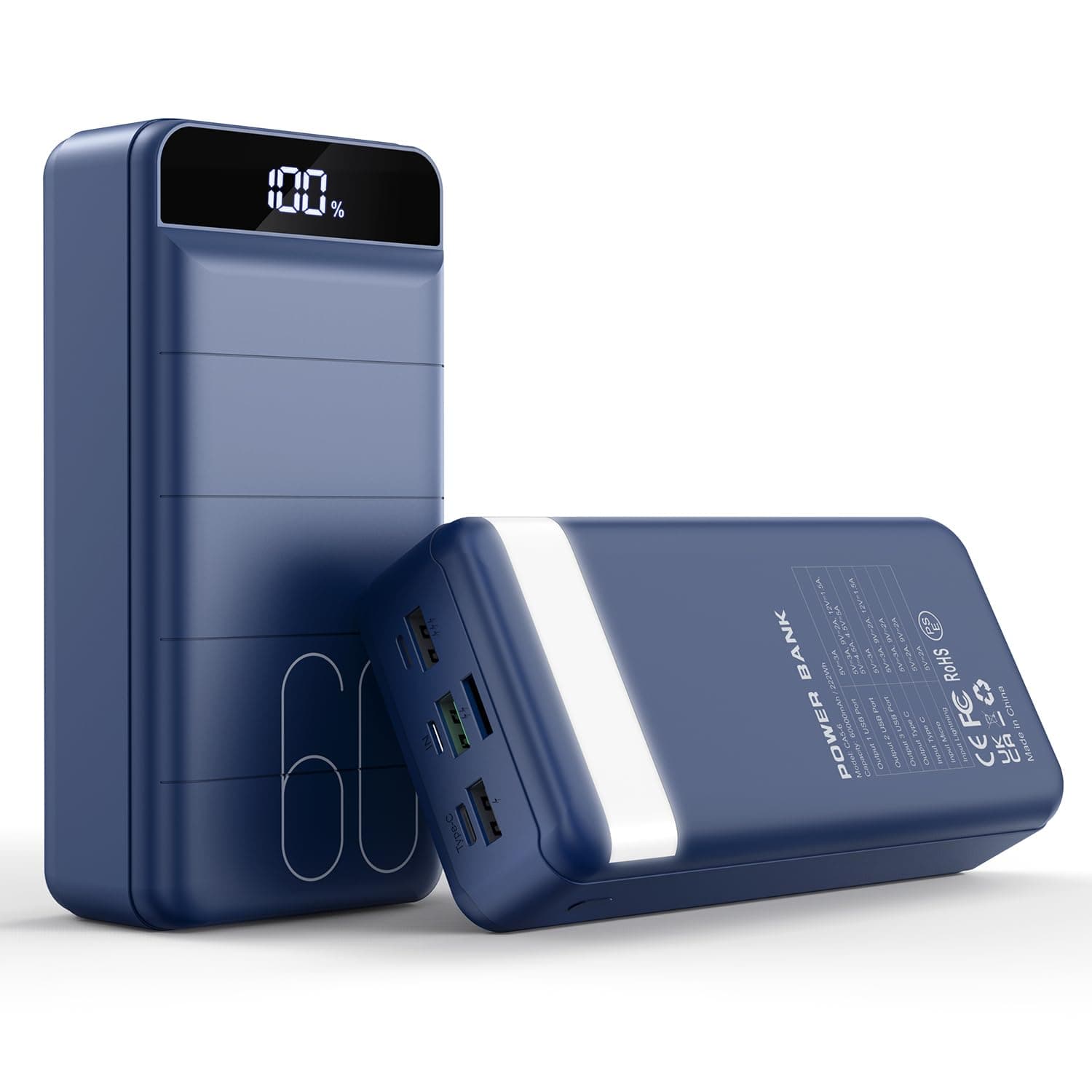 Portable Charger 60000mAh Power Bank - 22.5W Fast Charging Battery Pack USB C with 4 Outputs & 3 Inputs LED Display, Huge Capacity External Cell Phone Charger for iPhone, Samsung, Travel, Camping