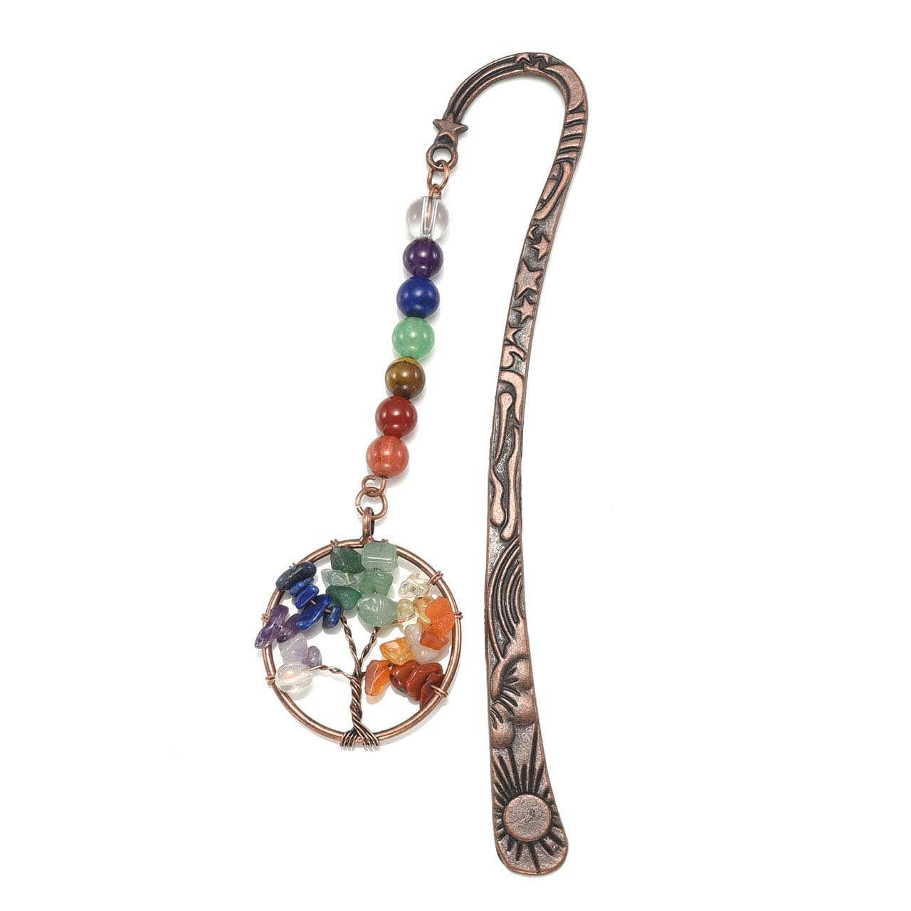 CrystalTears 7 Chakra Crystal Bookmark Vintage Metal Tree Life Bookmarks for Women Student Teacher Graduation Christmas Gift