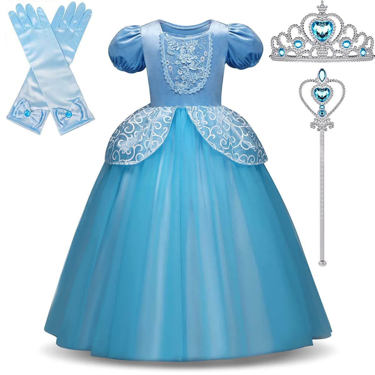 DLMAONN Girls Cinderella Princess Dress, Dress Costume for Ball Gown Halloween Party Cosplay, Cinderella Dress Up Halloween Fancy Party Outfit