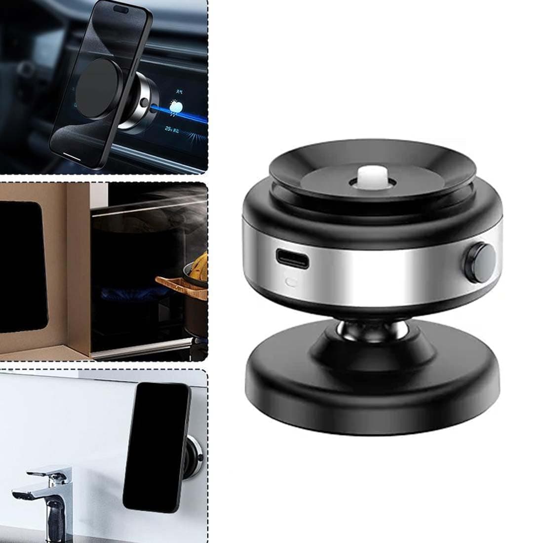 Joyye 360 Rotatable Car Mount, Electric Suction Cup & Magnetic Phone Holder, Mini Car Mount, Universal Mobile Phone Holder (Silver)