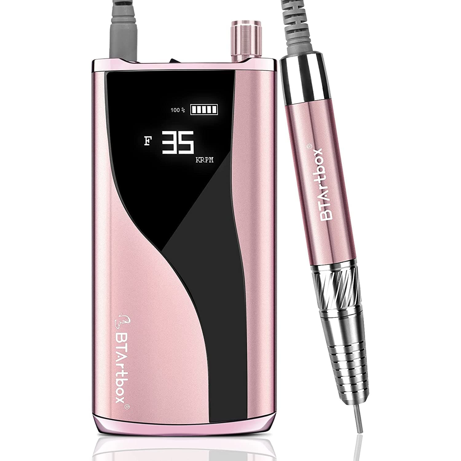 Professional Portable Nail Drill - Efile Nail Drill, BTArtbox 35000RPM Brushless Nail Drill Machine Rechargeable Electric Nail Drill for Acrylic Nails, Gift for Women Home and Salon Use, Rose Pink