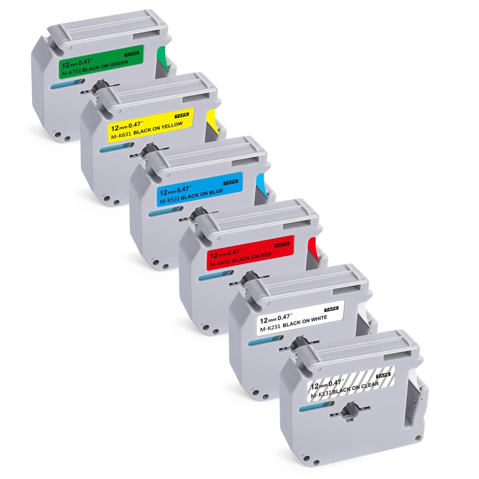 6-Pack Compatible with Brother P-Touch M-231 M Tape M-K 131 MK 231 431 531 631 731 Label Tape for Brother PT-65 PT-90 PT-M95 PT-70BM PT-45 Label Maker Tape 12mm 0.5 Inch x 26.2 Ft