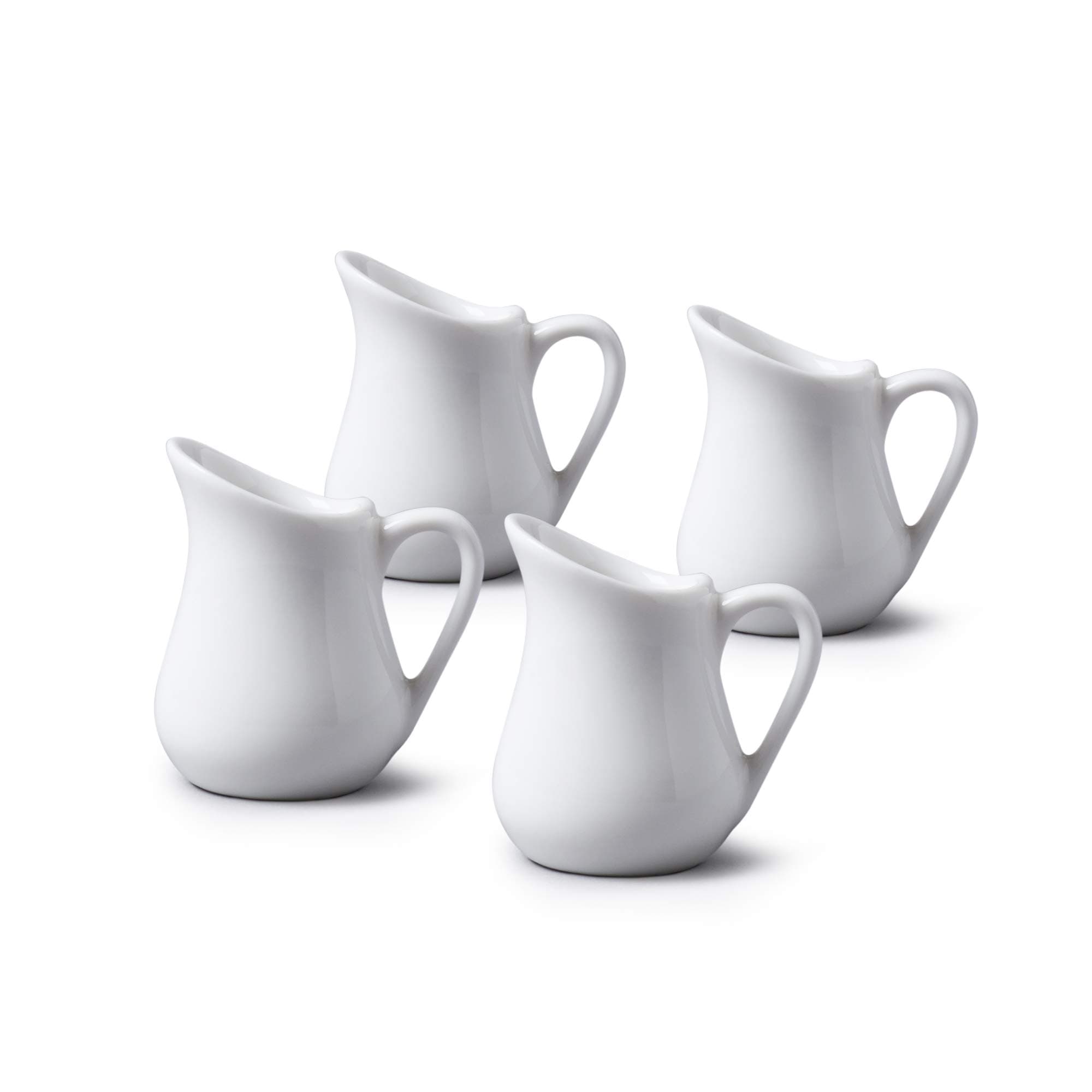 WM Bartleet & Sons 1750 TSET21 Set of 4 Mini Porcelain Traditional Bellied Small Individual Creamer Jug White, 20 milliliters
