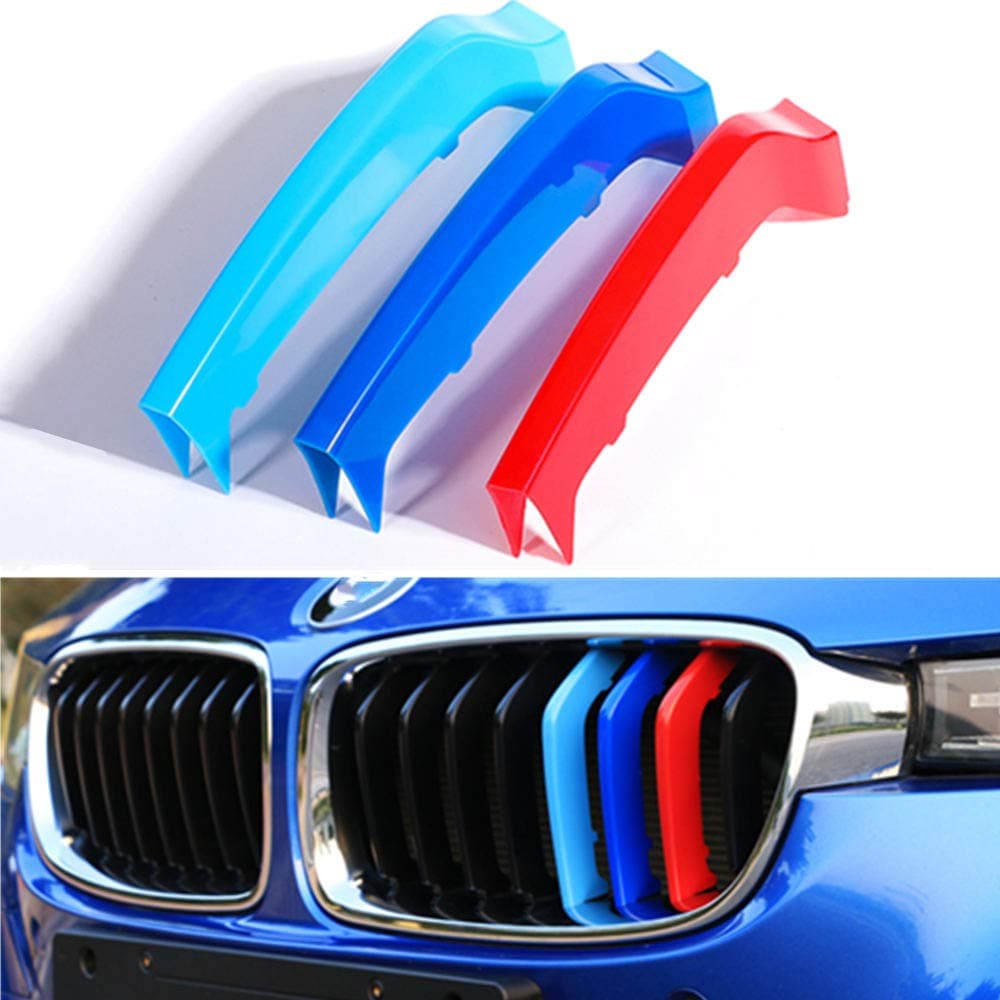 M-Colored Stripe Grille Insert Trims M Sport M-Performance Grille Insert Trim Strips For 2013-2018 BMW F30 F31 3 Series 316i 318i 320i 328i 330i 335i 340i (8-Beams ONLY, Not for 11 Beams)