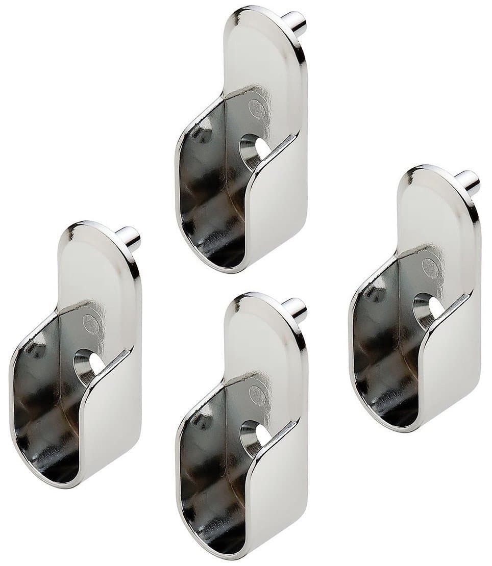 Home750-Oval Closet Rod End Supports w/Rear Facing 5mm Pins - 15mm x 30mm - Polished Chrome Finish - Set of 4