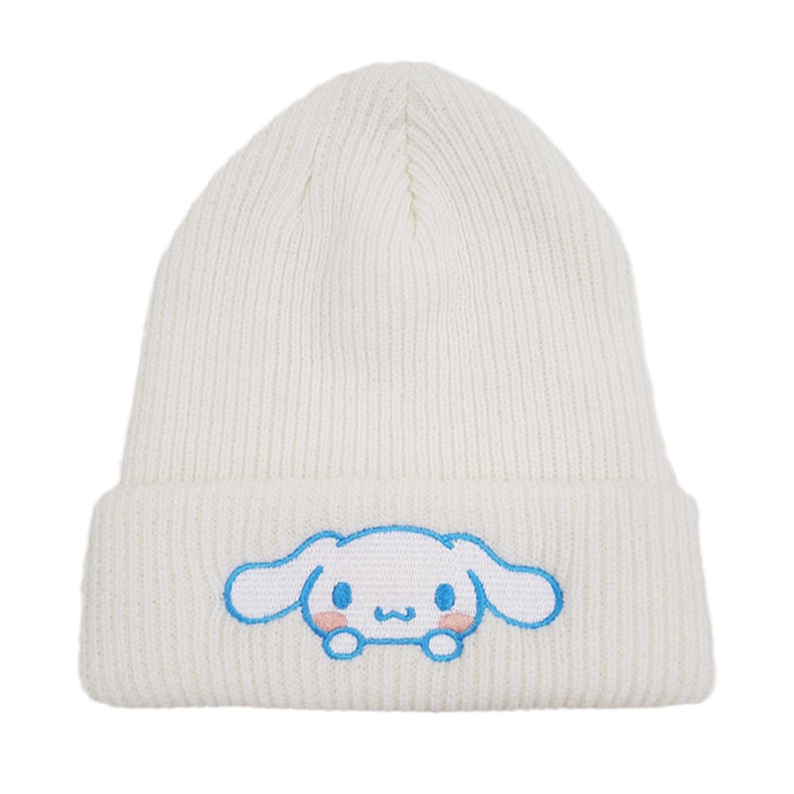 KoiswimCute Anime Beanie, Embroidered Kawaii Knit Hats, Winter Skiing Slouchy Warm for Women Girls White