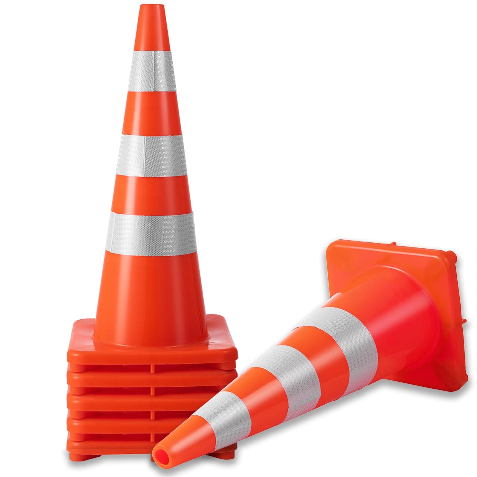Hitgrand 36" Inch Traffic Safety Cones, 6 Pack Traffic Cones, PVC Orange Construction Cone with Reflective Collars, Safety Road Parking Cone for Driveway Road Safety, Traffic Control