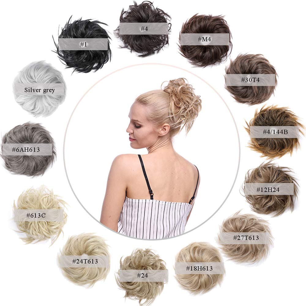 Fluffy Bun Scrunchie Synthetic Hair Curly Wavy Donut Chignon Scrunchie Scrunchie with Elastic Band for Updo Multipurpose Dark Black #1
