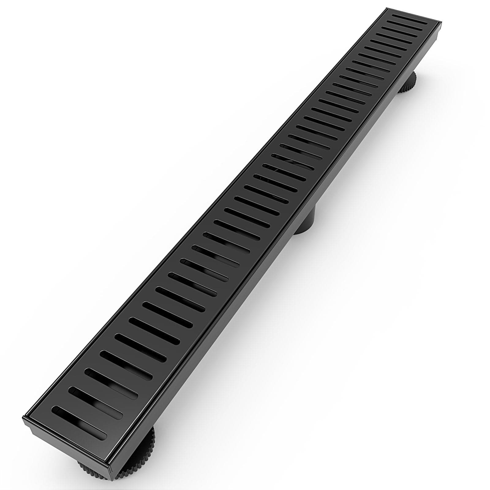 WEBANG 24 Inch Linear Shower Drain Rectangular Floor Drain with Accessories Capsule Pattern Cover Grate Removable SUS304 Stainless Steel CUPC Certified Matte Black