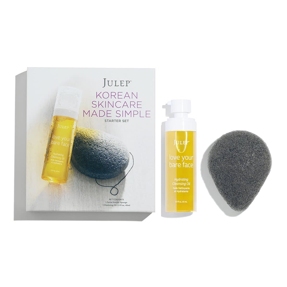 Julep Korean Skincare Made Simple Face Wash Starter Set with Konjac Sponge and Hydrating Cleansing Oil