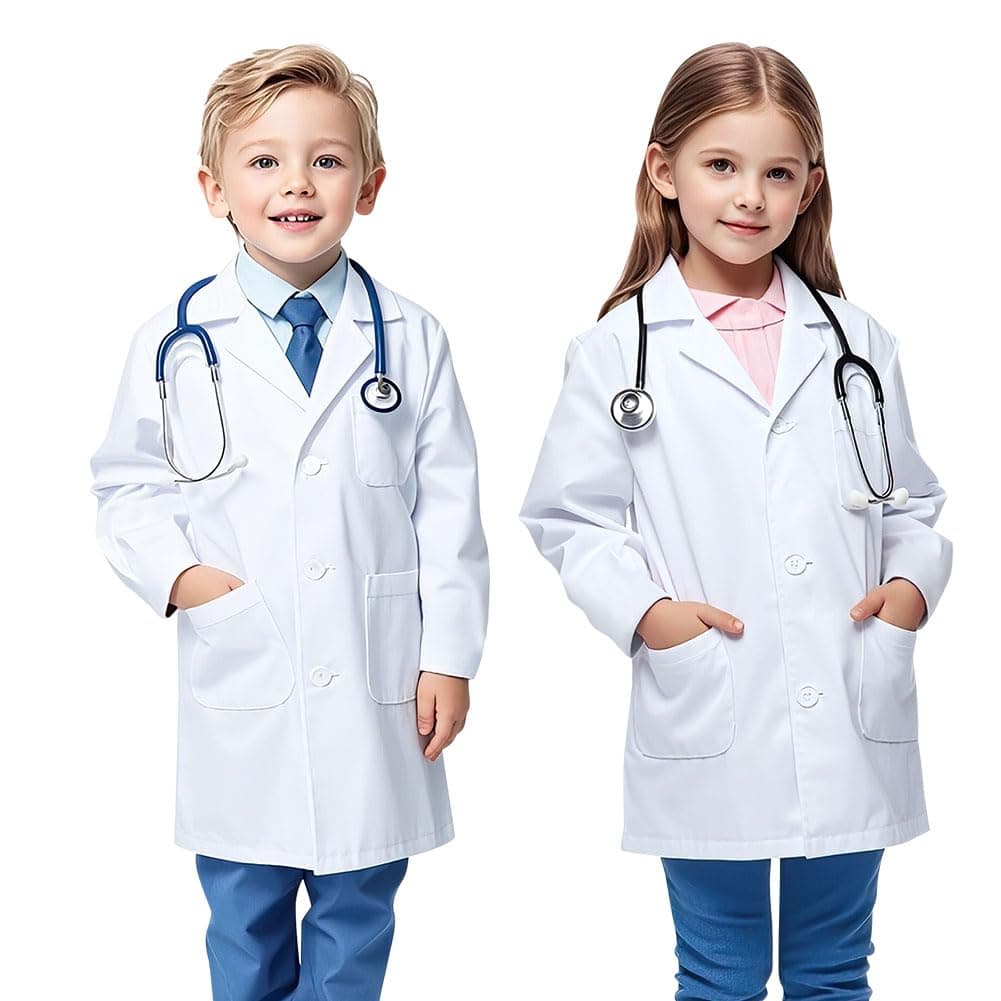Child's White Lab Coat, White Lab Coat Dress Up for Kids, Kids Scientist Costume Doctor Costume, Unisex Cotton Kids Doctor Lab Coat, Medical Lab Coats Costume for Children Halloween Cosplay
