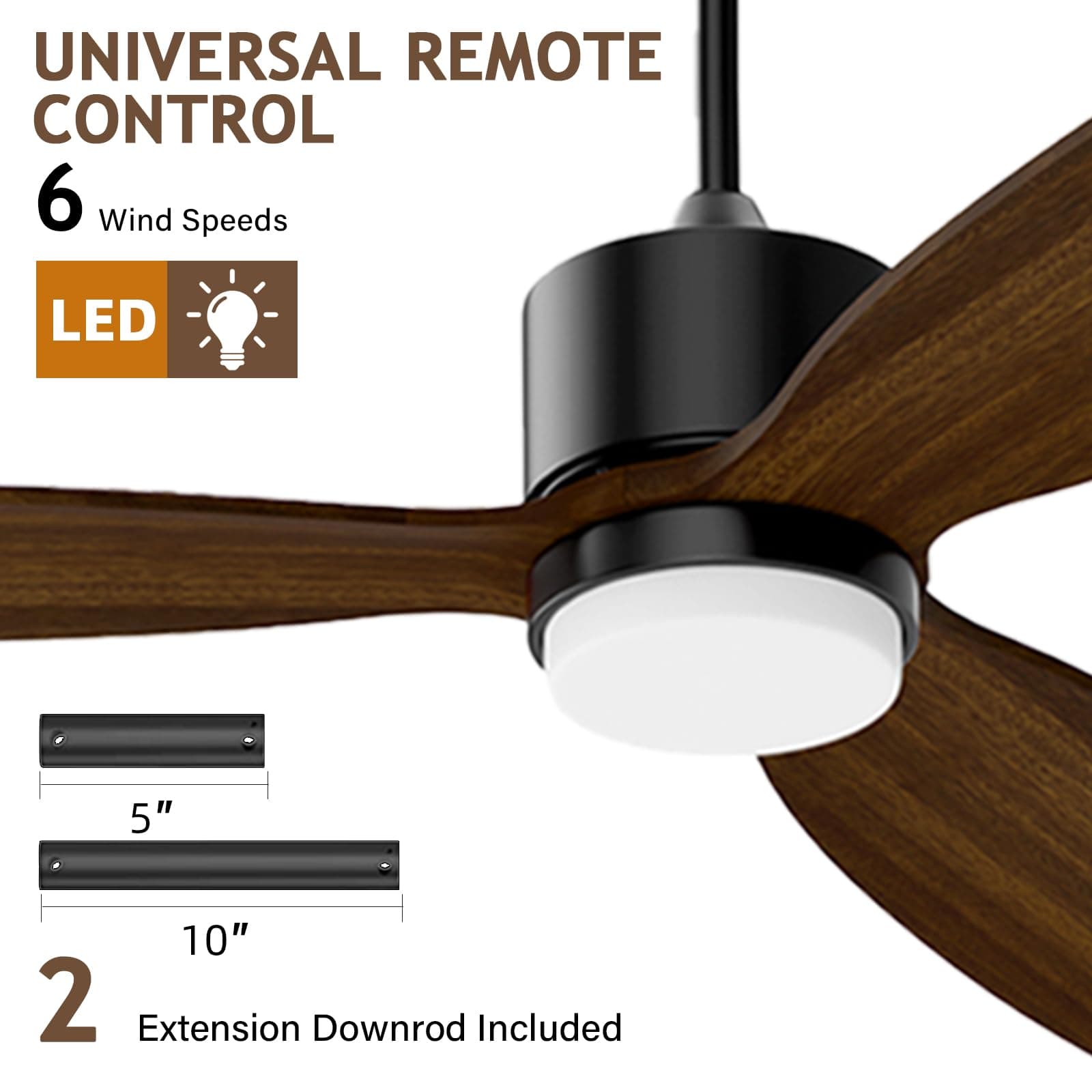 Obabala 52 Inch Outdoor Ceiling Fan with Remote Control 3 Wood Blades Beveled Indoor Ceiling Fan Silent DC Motor