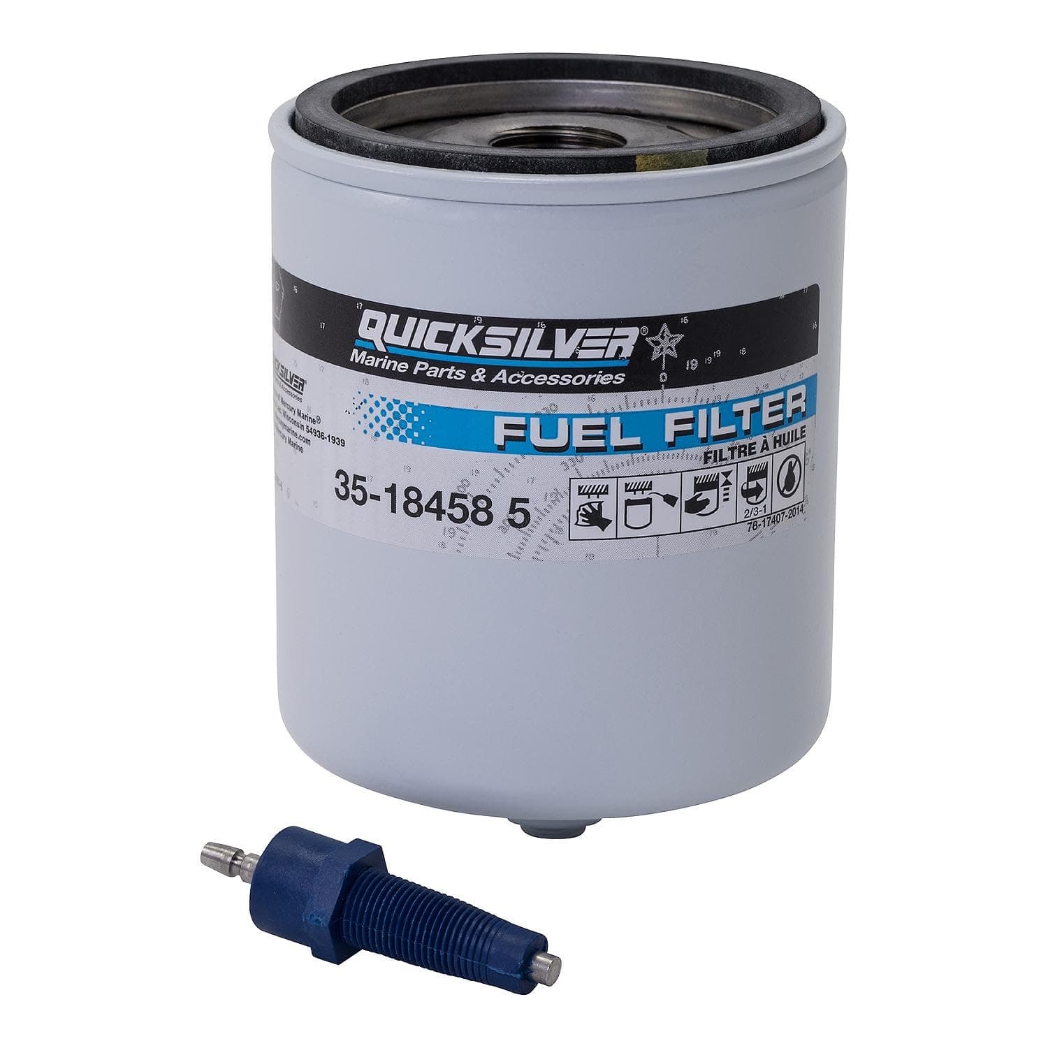 Quicksilver 18458Q4 Water Separating Fuel Filter Kit with Blue Water Warning Sensor for Mercury Outboards