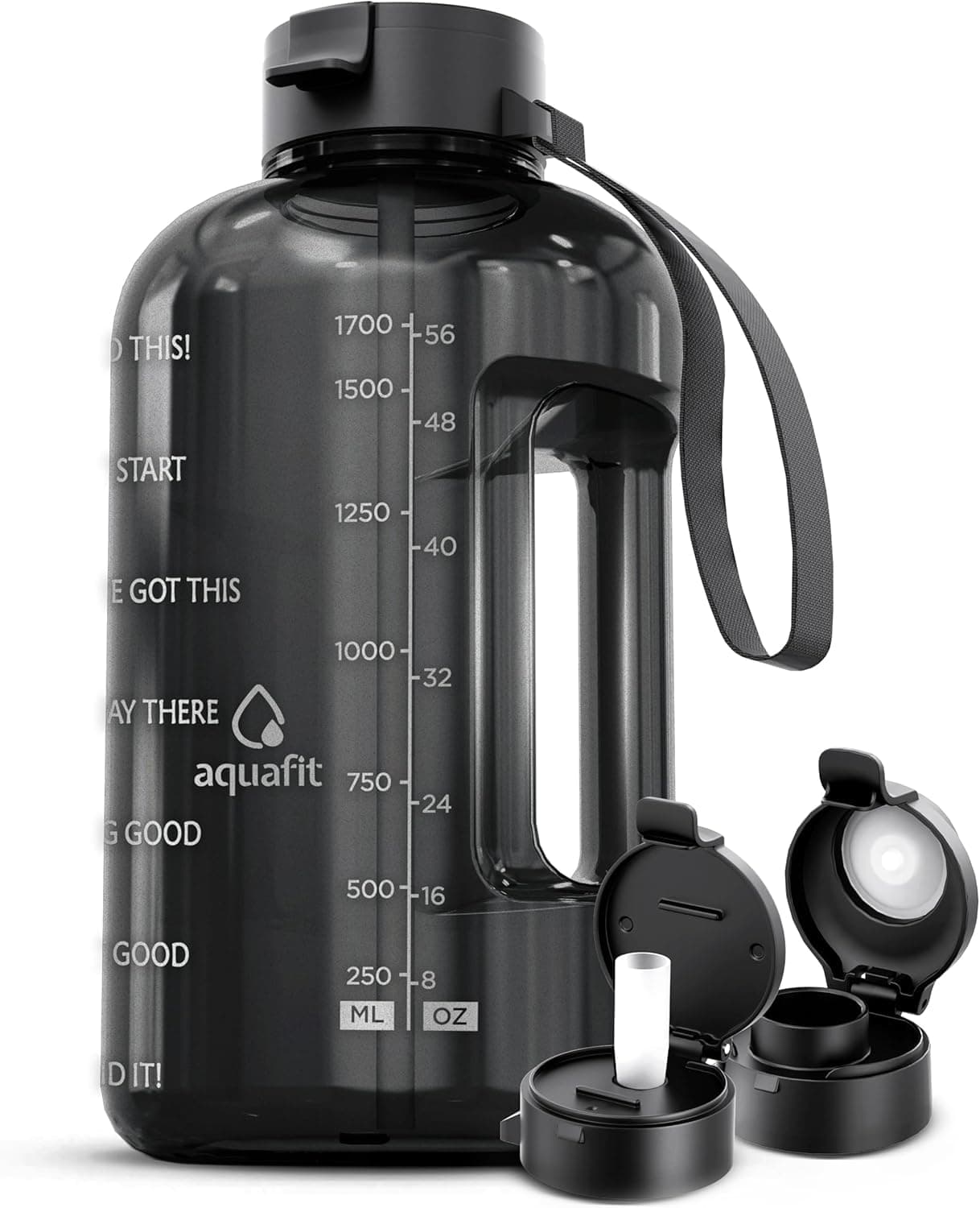 Half Gallon Water Bottle With Time Marker - 64 oz Water Bottle With Straw - Gym Water Bottle With Strap - Big Water Bottle - Reusable Water Bottles With Straw - Large Water Bottle With Handle