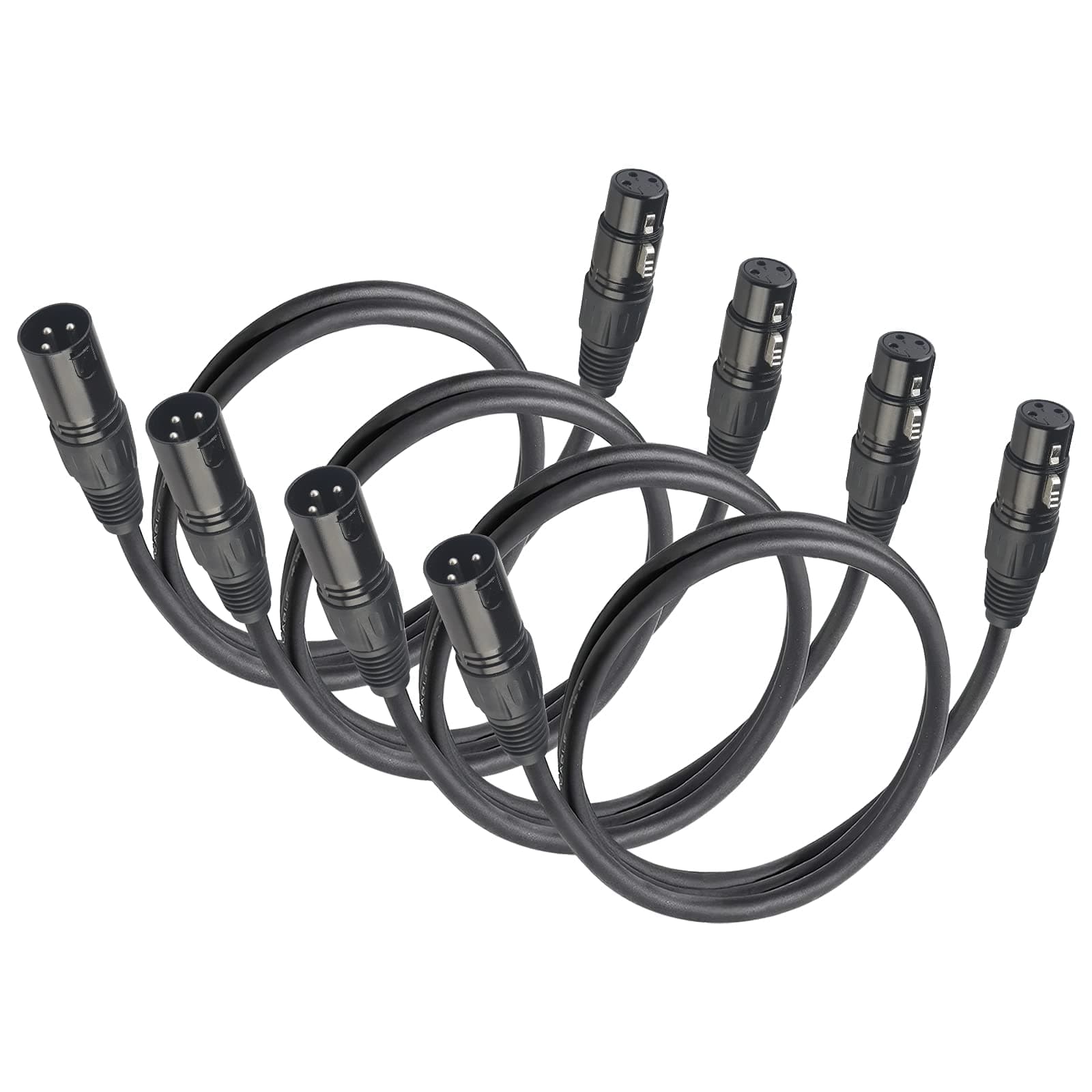 XLR Cables, DMX Cable Male to Female (4Pack), Microphone Cable 4ft/1.2m Wire Extension Connectors, Light Terminator 3 Pin Connector for Stage Lights Signal Connection