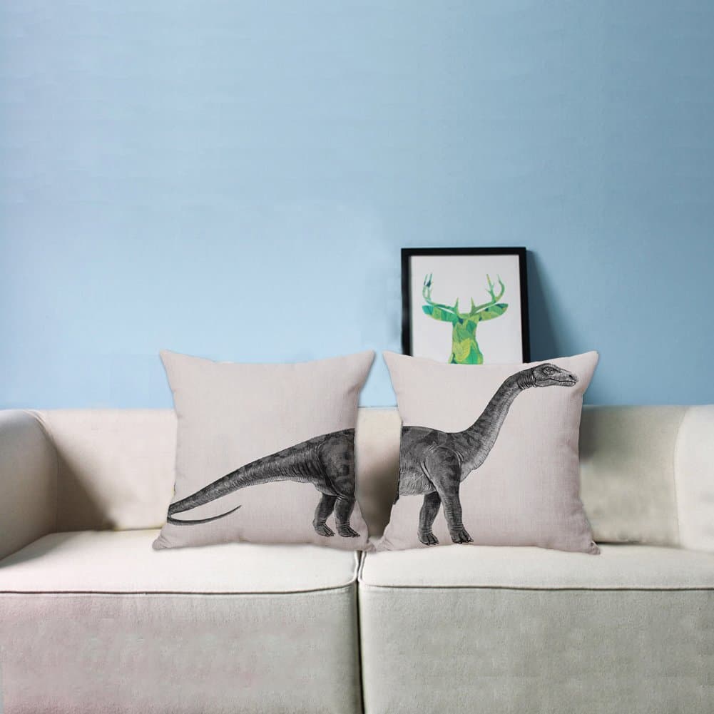 Hoojee Modern Printed Throw Pillow Case Chair Seat Waist Square Pattern Cushion Cover (Dinosaur,18"x18",2Pcs)