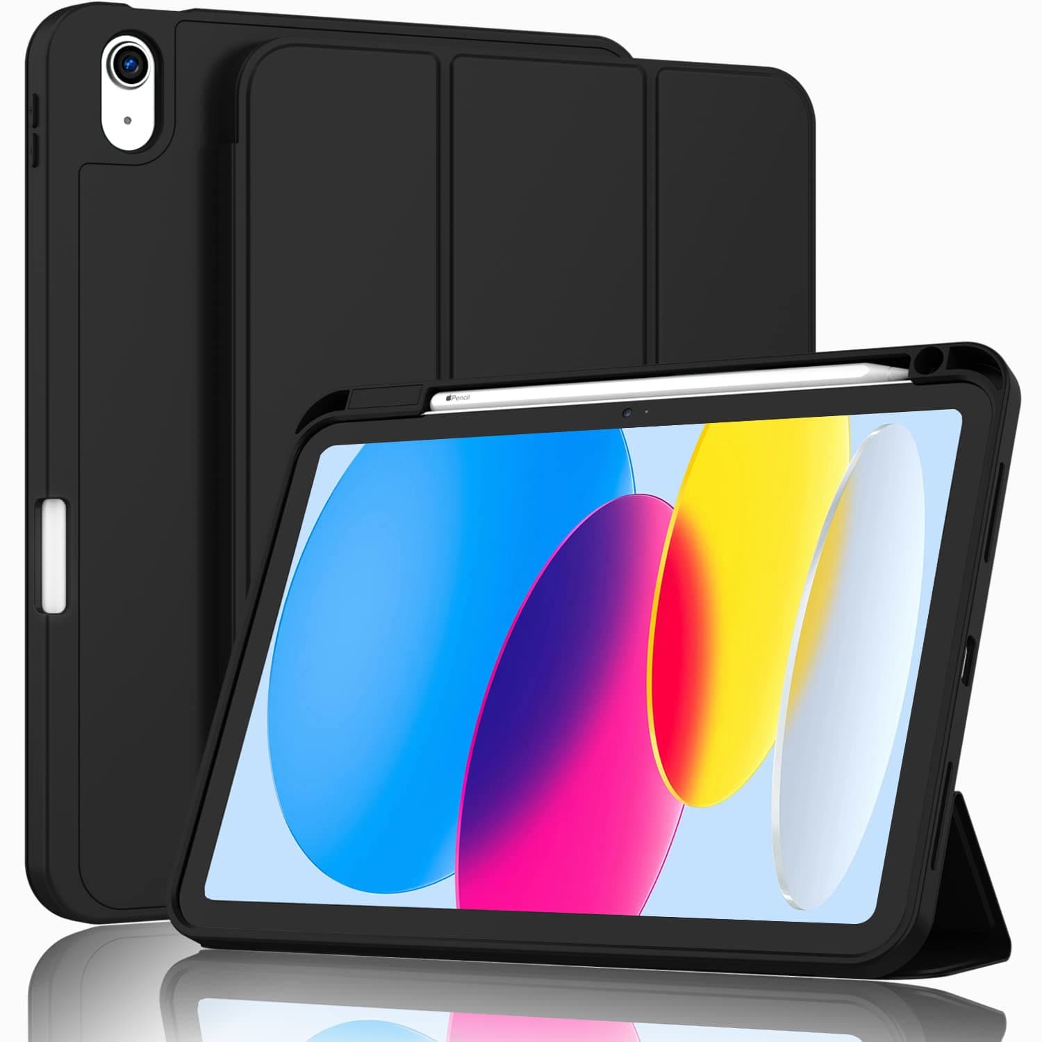 ZryXal iPad (A16) Case/iPad 10th Generation Case [11-Inch 2025/10.9 Inch 2022] with Pencil Holder, Smart Cover with Soft TPU Back [Support Auto Wake/Sleep] (New Black)