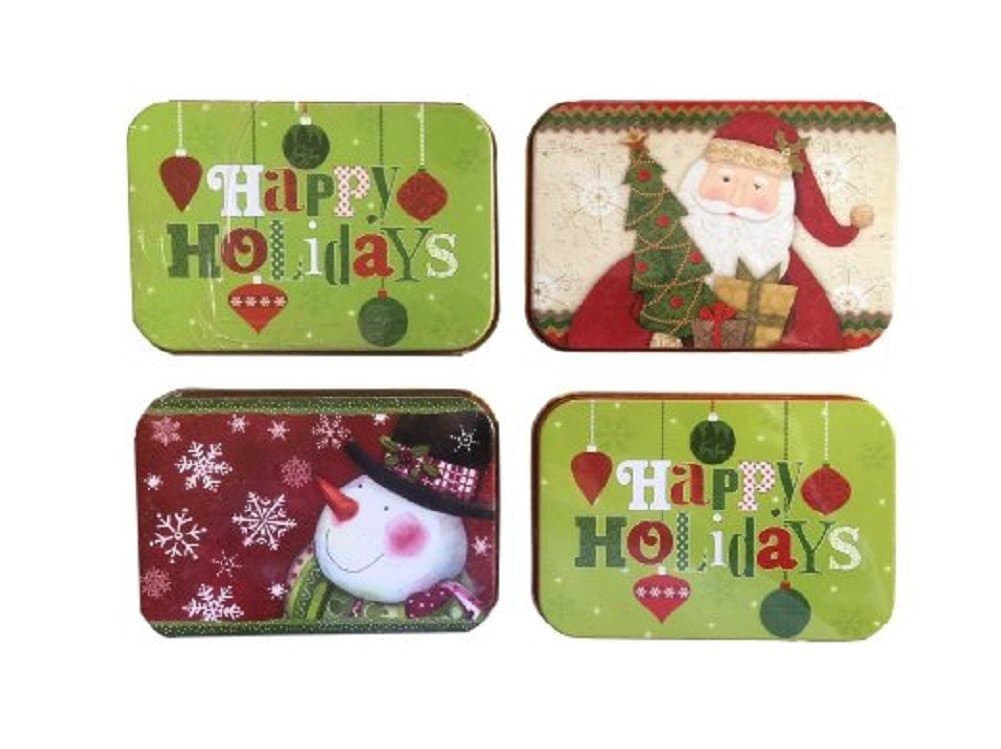 Christmas Gift Card Holders Tin Box Santa Snowman 4 Pack