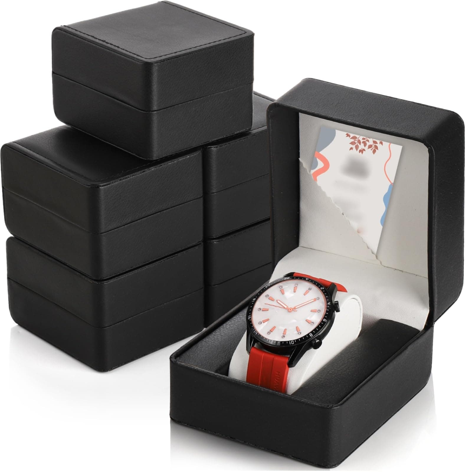 Noamus 6 Pack PU Leather Watch Gift Box, Single Watch Storage Case with Removable Pillow, Portable Black Wristwatch Display Box, Premium Luxury Travel Pocket Watch Case for Men and Women