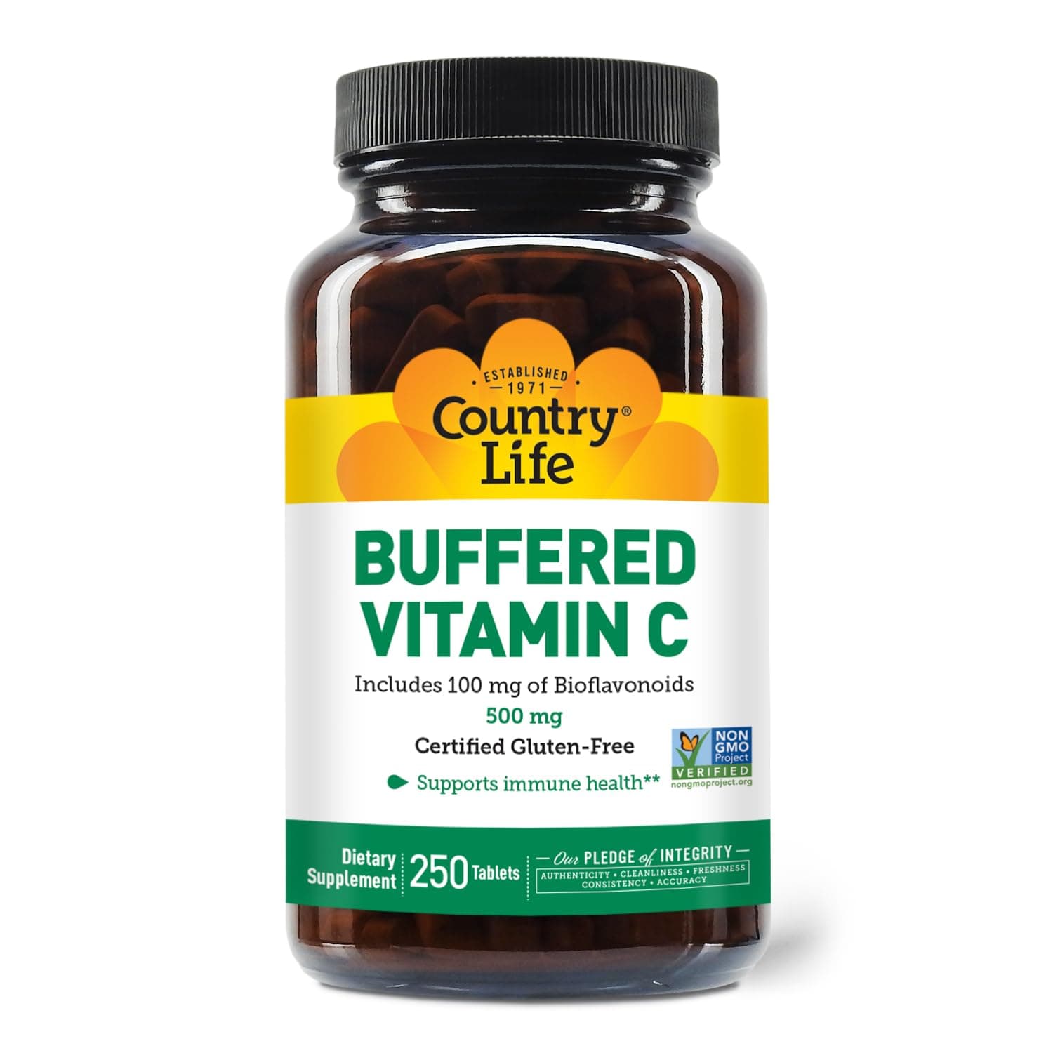 Country Life Vitamin C Buffered with Bioflavonoids, 500mg, 250 Tablets, Certified Gluten Free, Certified Vegan