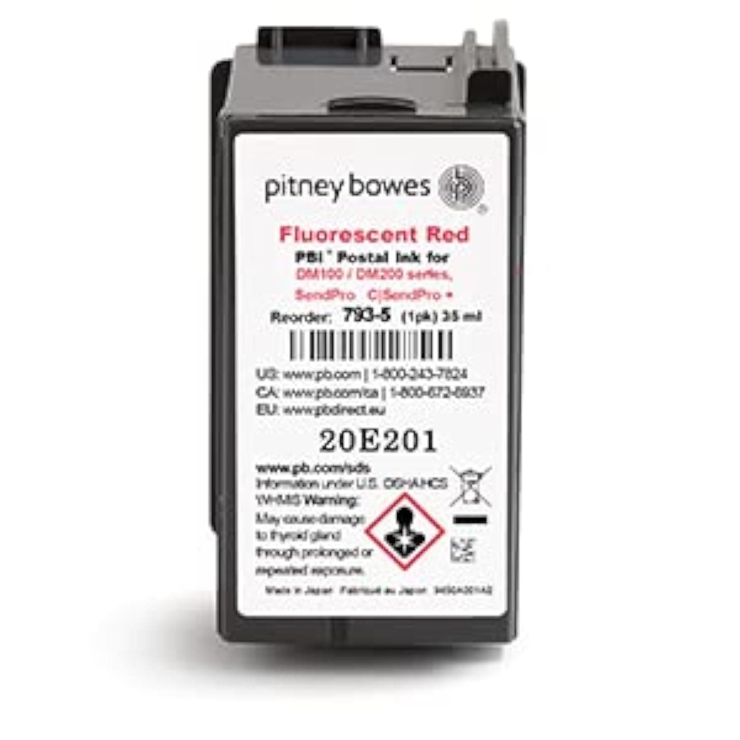 Pitney Bowes 793-5 Ink Cartridge for DM100, DM200 and SendPro C and SendPro+, Red Ink, 35 ml