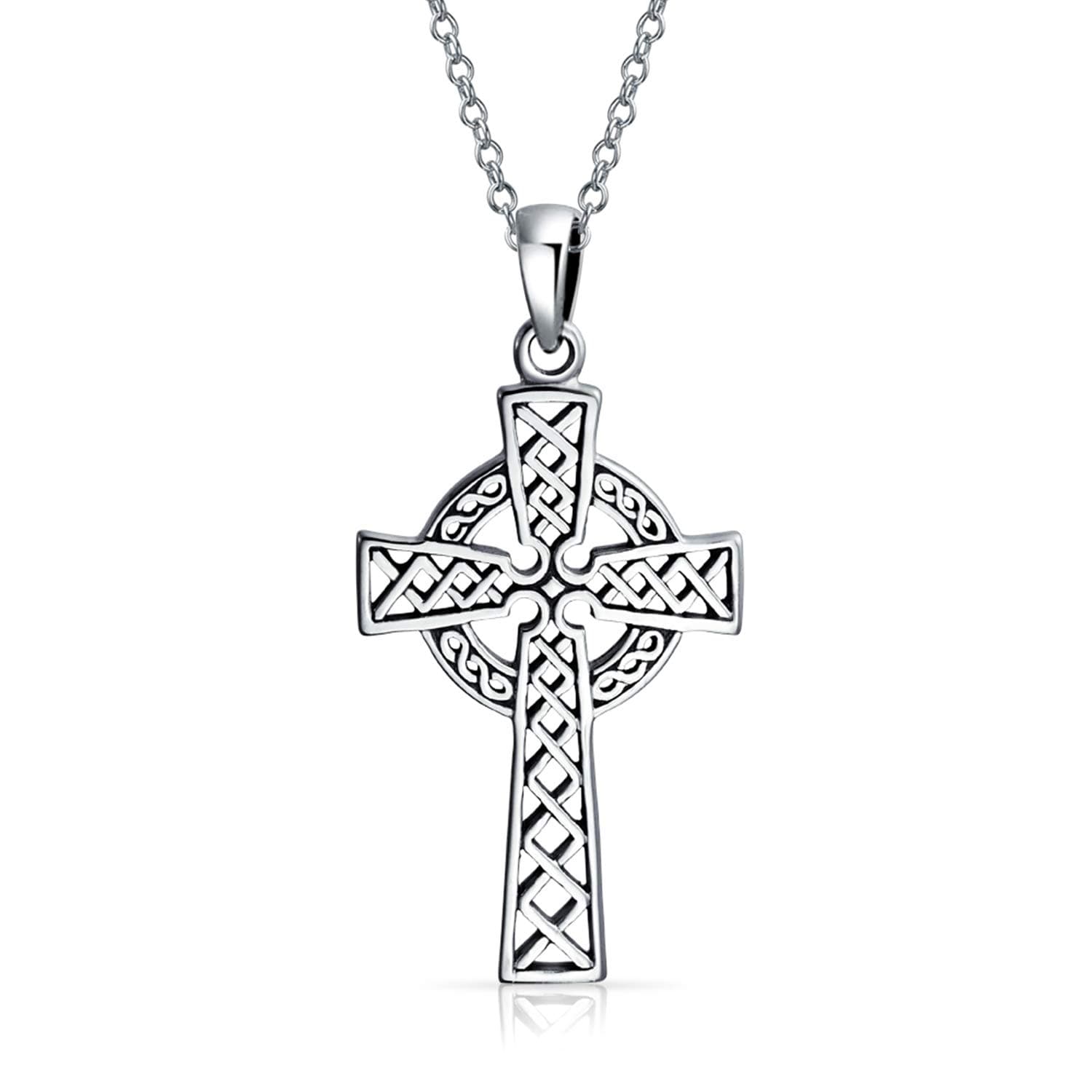 Bling Jewelry Vintage Style Viking Love Knot Religious Infinity Trinity Celtic Cross Pendant Necklace For Women Teens Oxidized .925 Sterling Silver