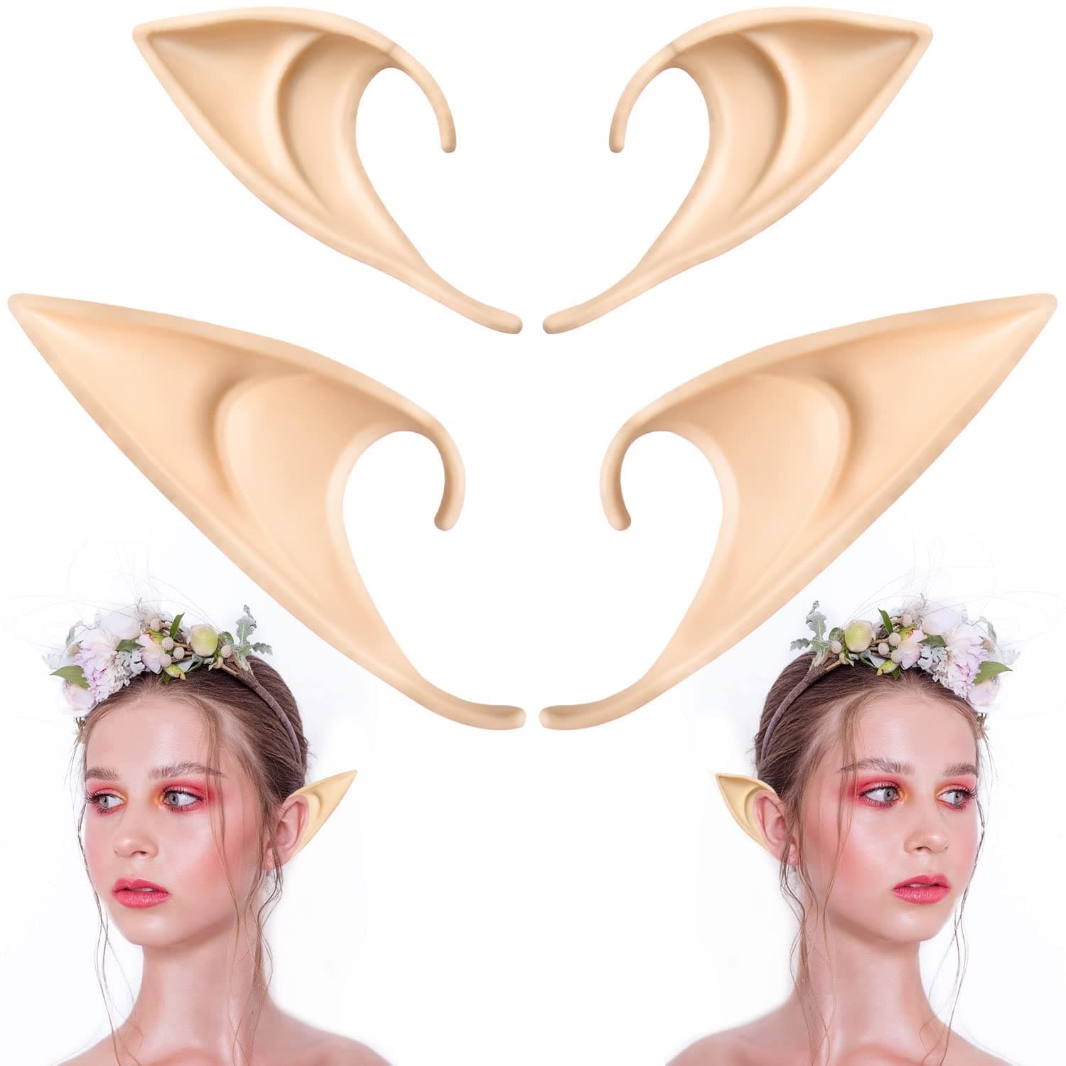 LQYoyz Halloween Costumes Accessories for Women, 2 Pairs Elf Ears-Medium and Long Style Cosplay Fairy Pixie Elf Ears, Costume Masquerade Accessories Halloween Elven Vampire Fairy Ears