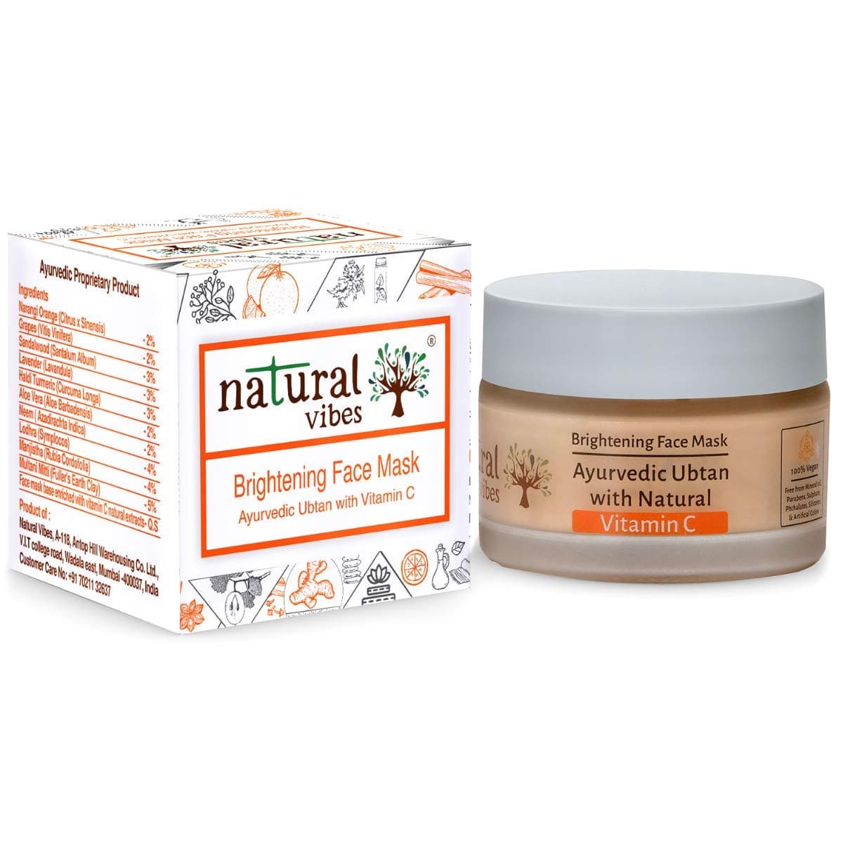 Natural Vibes Ayurvedic Vitamin C Brightening Face Clay Mask 50g