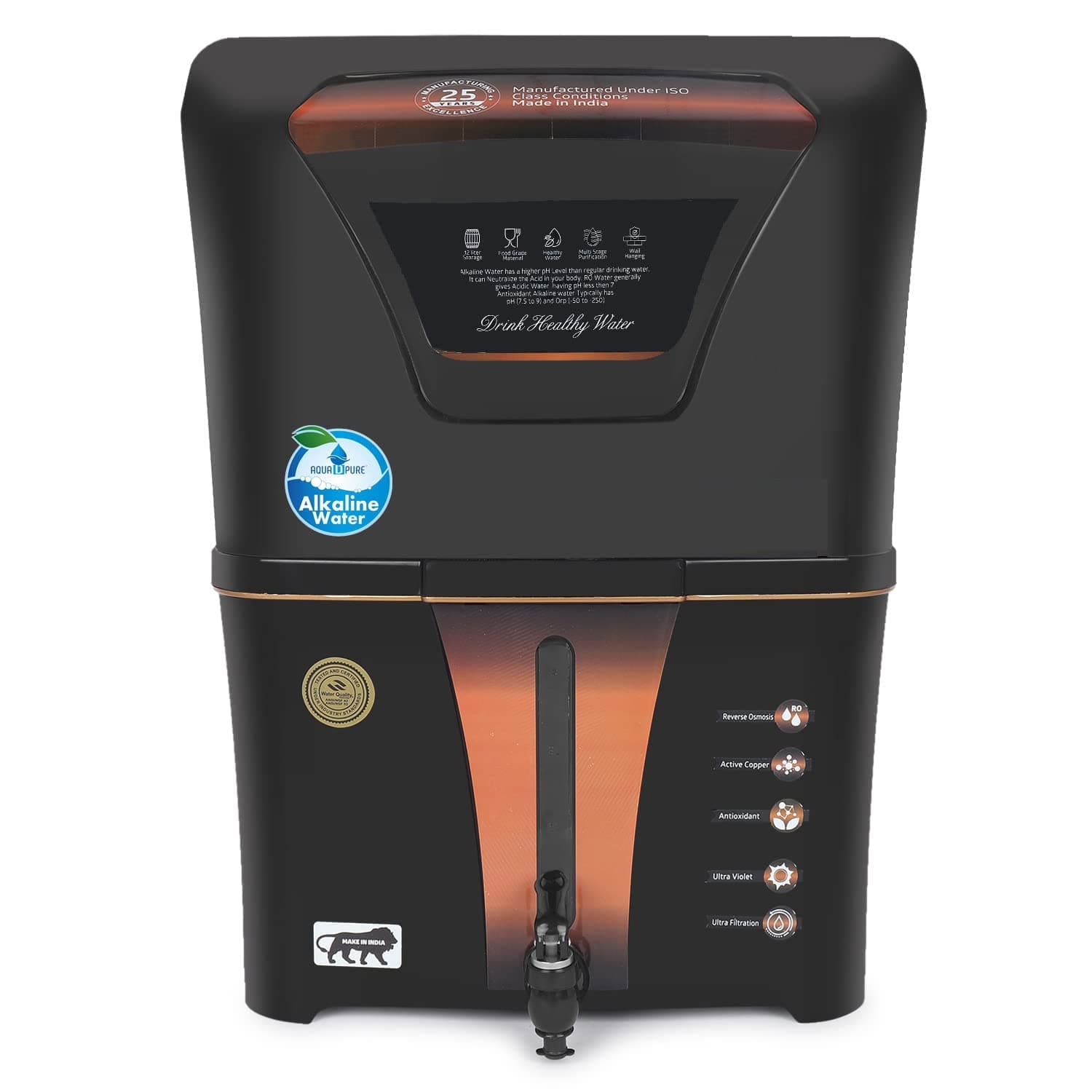 Aquadpure Active Copper RO Water Purifier | 12 L | RO+UV+UF+ Active Copper+TDS Control+UV | Purified Water with Goodness of Copper